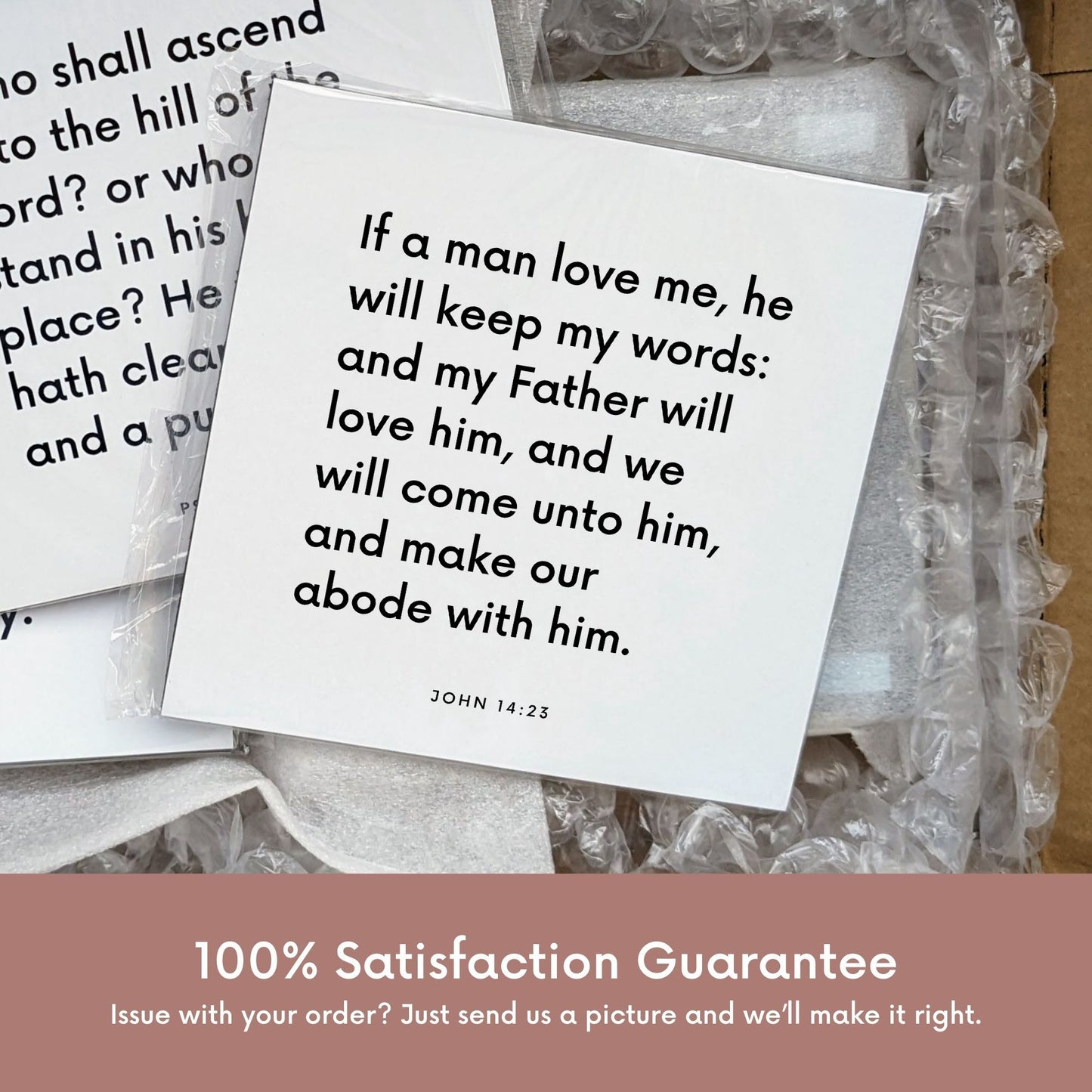 Shipping materials for scripture tile of John 14:23 - "If a man love me, he will keep my words"