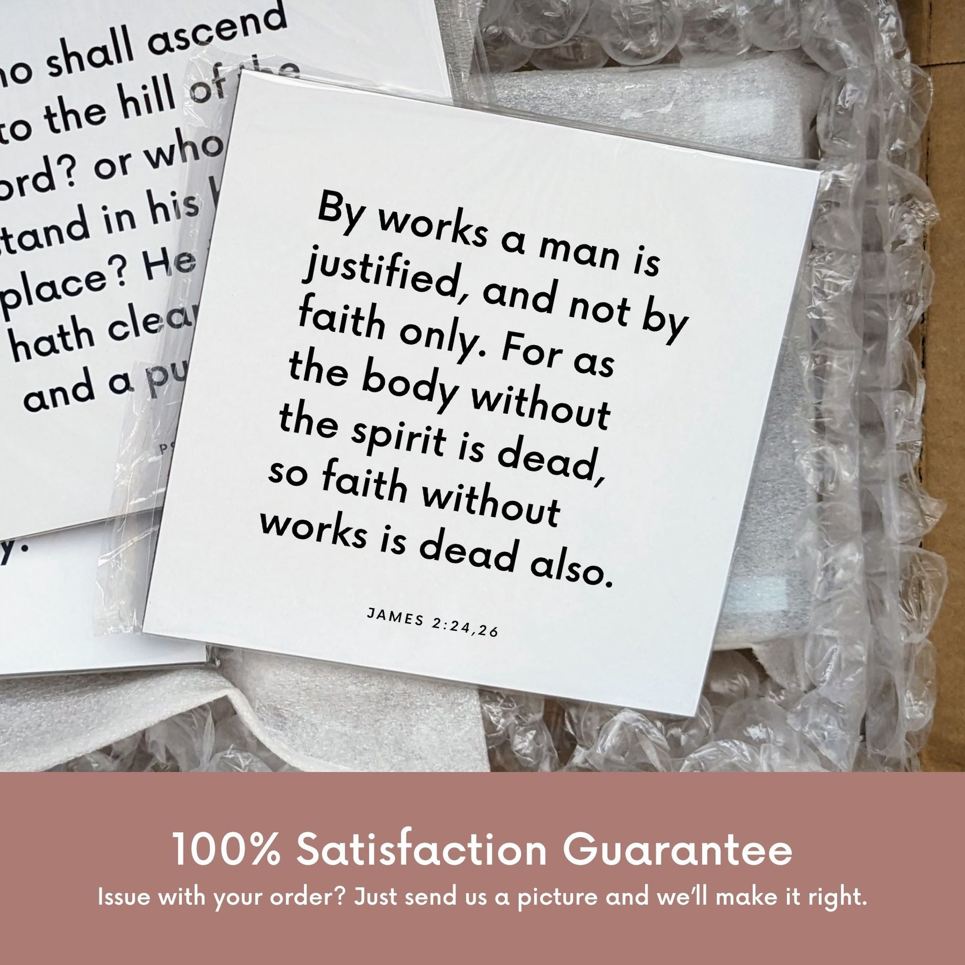 Shipping materials for scripture tile of James 2:24,26 - "By works a man is justified, and not by faith only"