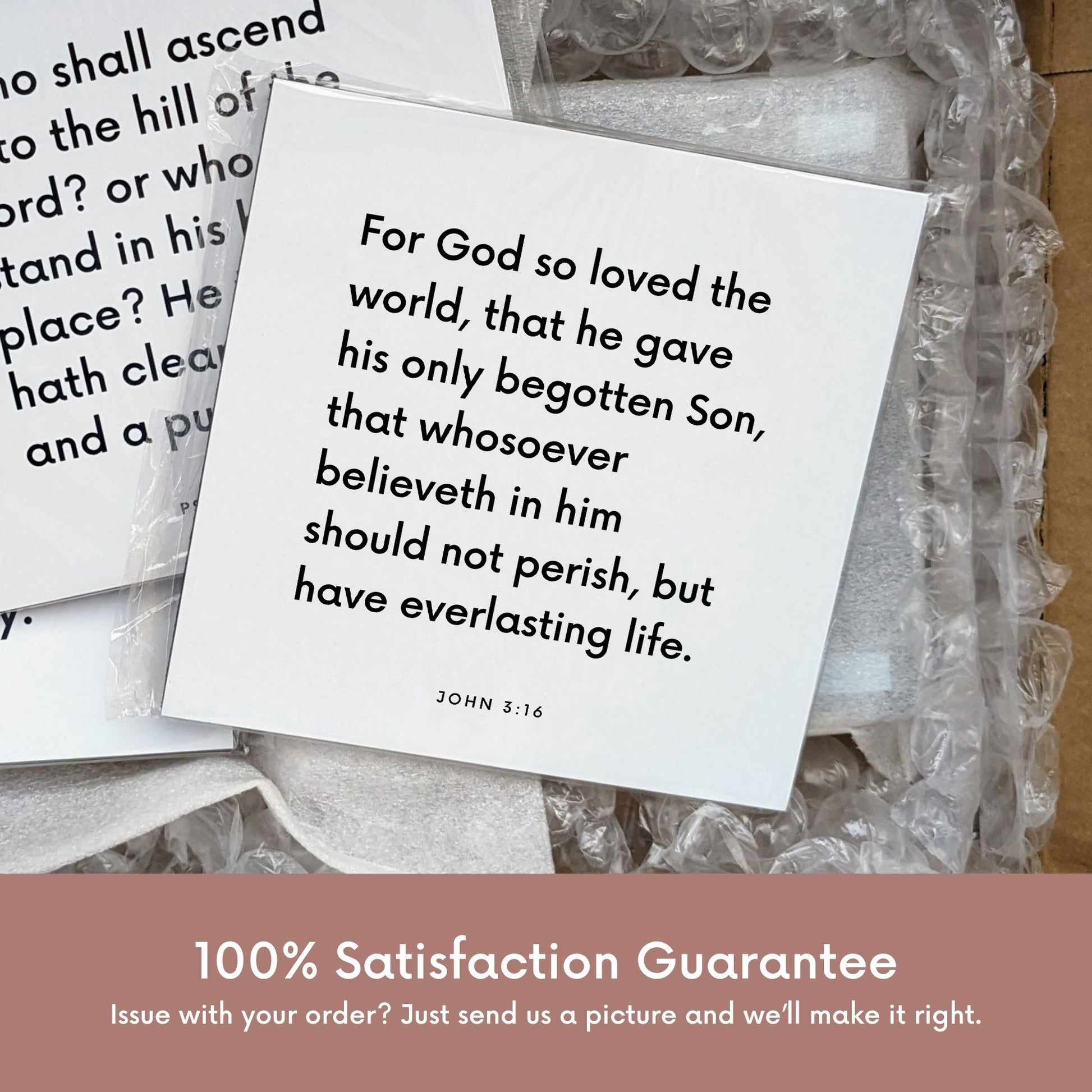 Shipping materials for scripture tile of John 3:16 - "For God so loved the world"