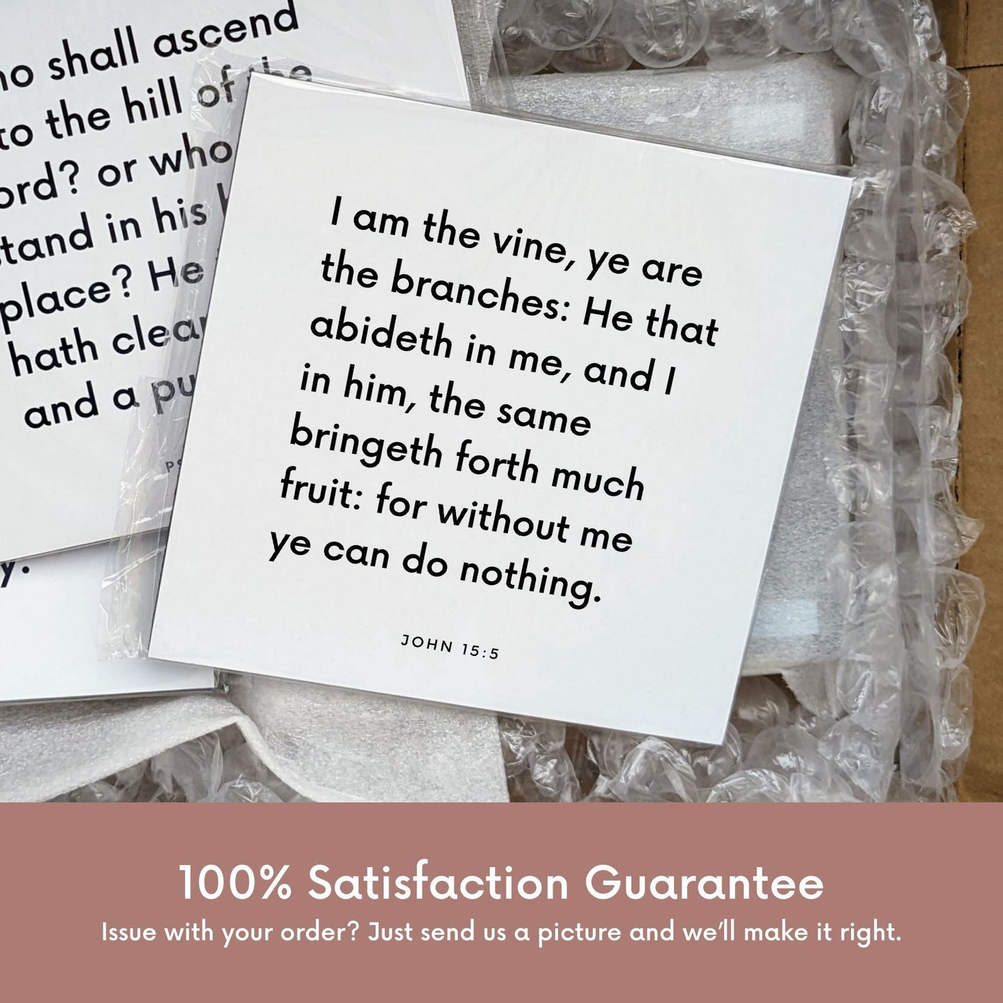 Shipping materials for scripture tile of John 15:5 - "I am the vine, ye are the branches"