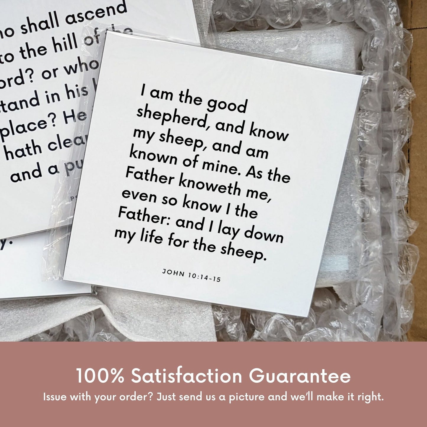 Shipping materials for scripture tile of John 10:14-15 - "I am the good shepherd, and know my sheep"