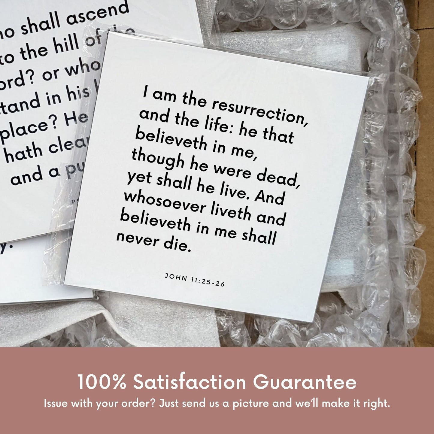Shipping materials for scripture tile of John 11:25-26 - "I am the resurrection, and the life"