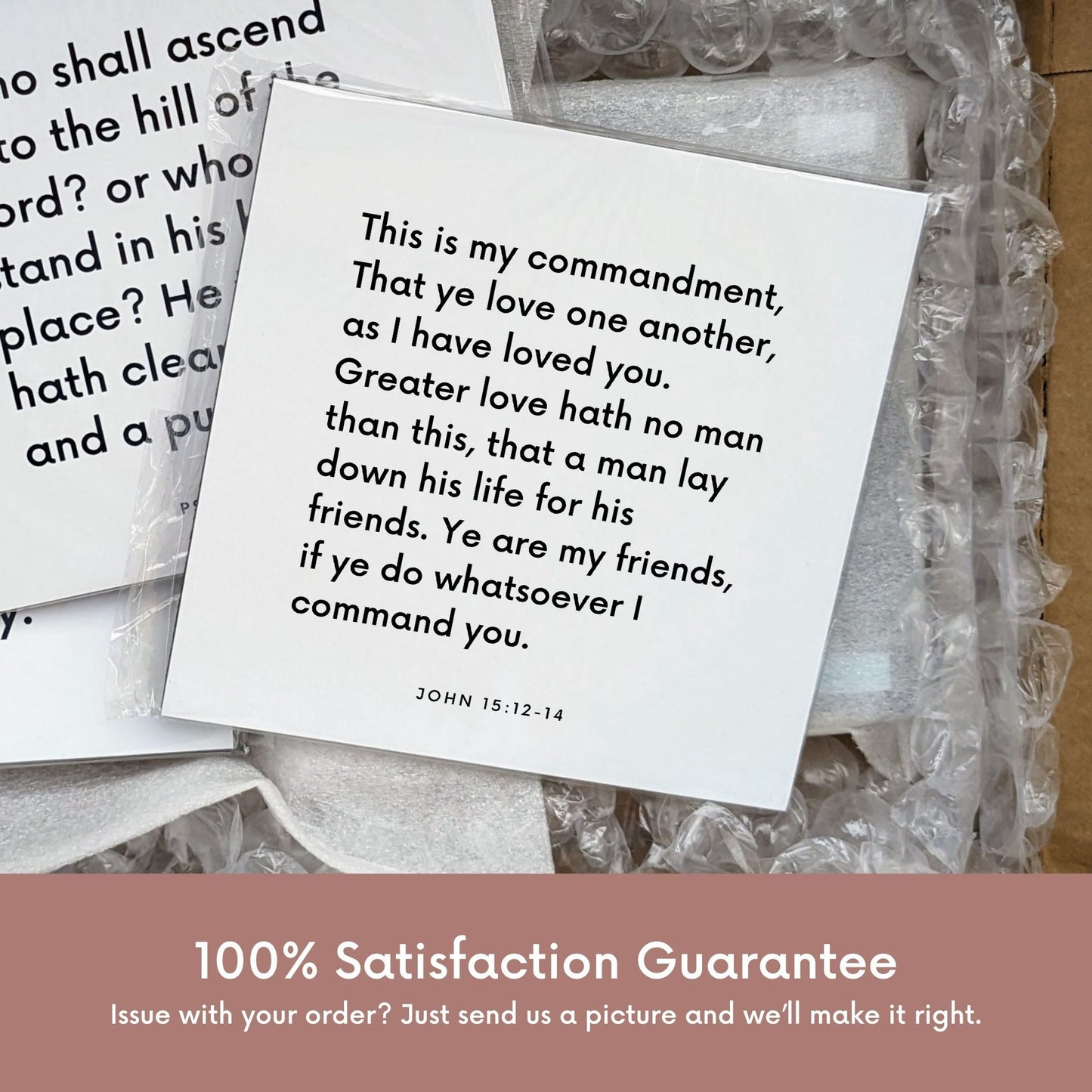 Shipping materials for scripture tile of John 15:12-14 - "This is my commandment, That ye love one another"