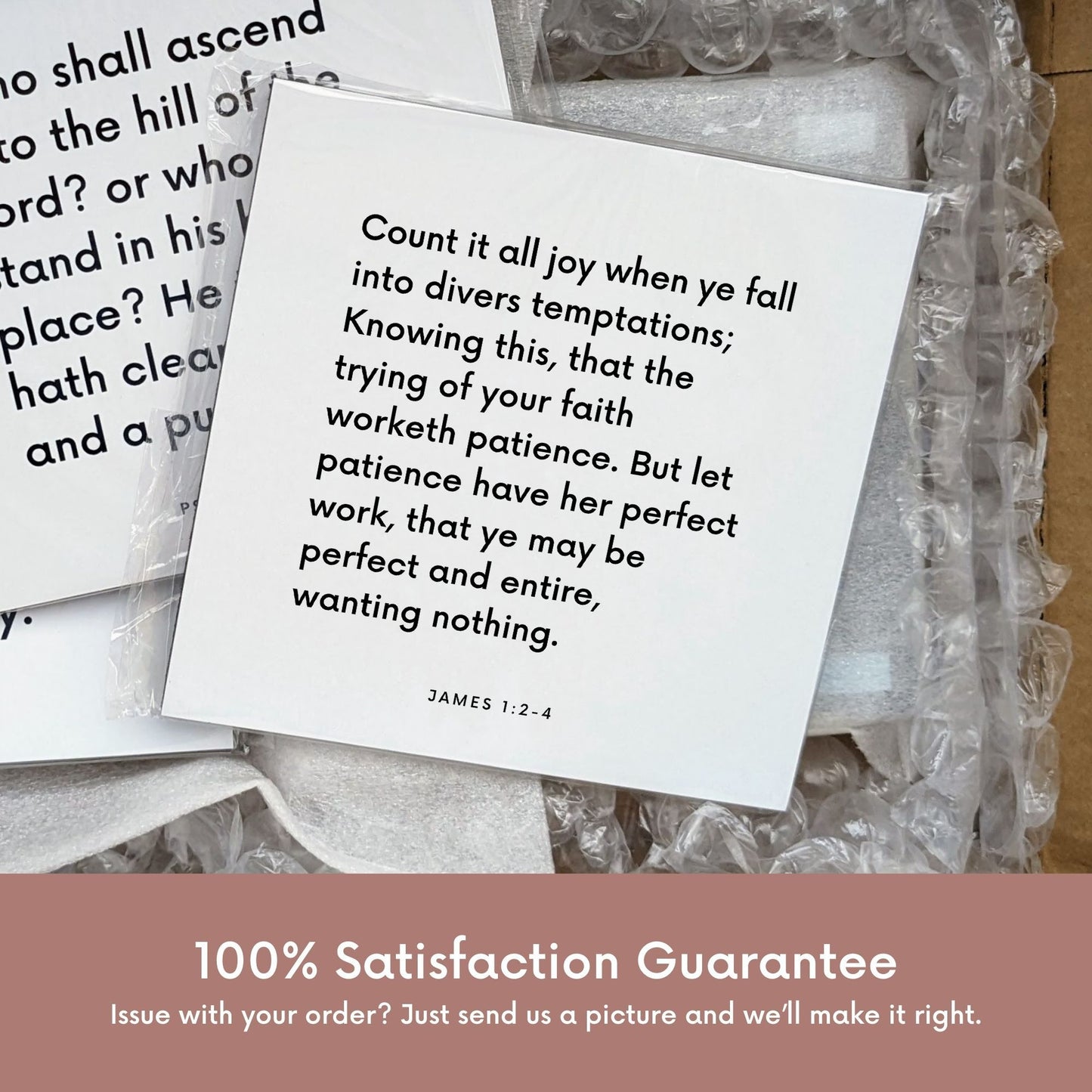 Shipping materials for scripture tile of James 1:2-4 - "Count it all joy when ye fall into divers temptations"