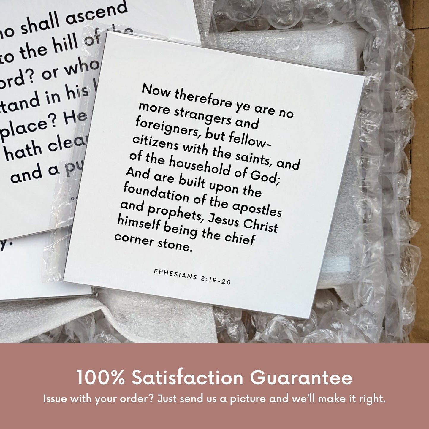 Shipping materials for scripture tile of Ephesians 2:19-20 - "Ye are no more strangers or foreigners, but fellowcitizens"