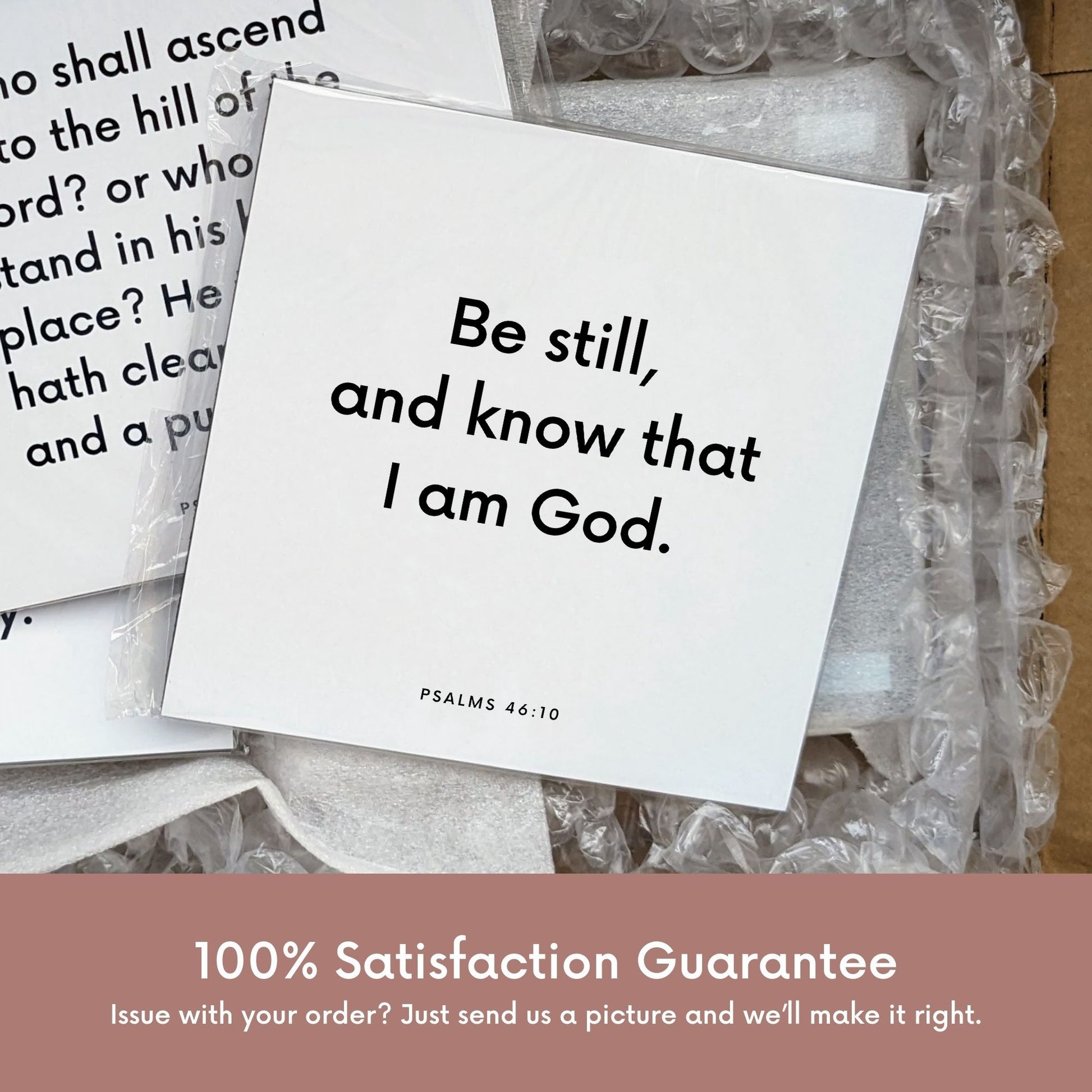 Shipping materials for scripture tile of Psalms 46:10 - "Be still, and know that I am God"