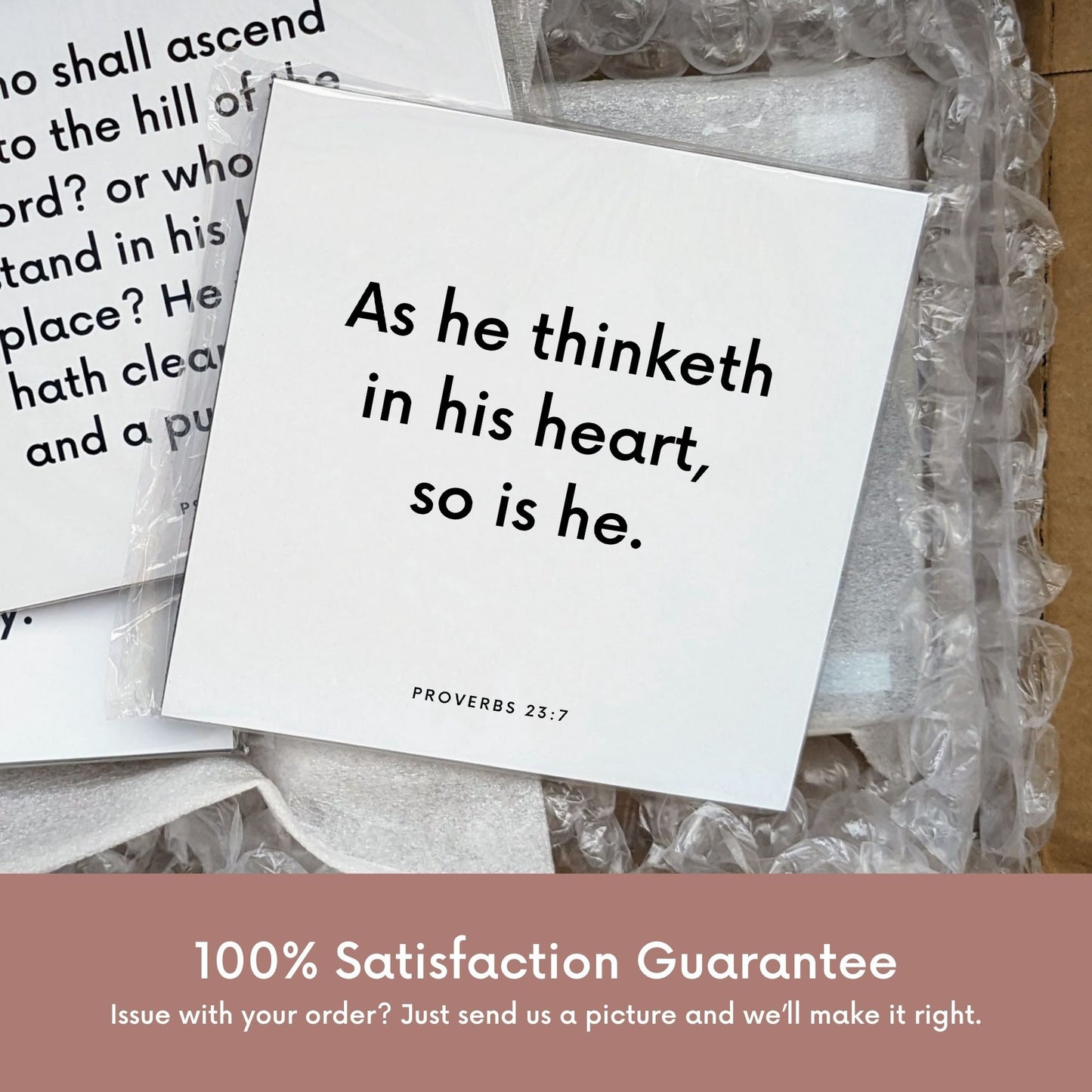 Shipping materials for scripture tile of Proverbs 23:7 - "As he thinketh in his heart, so is he"