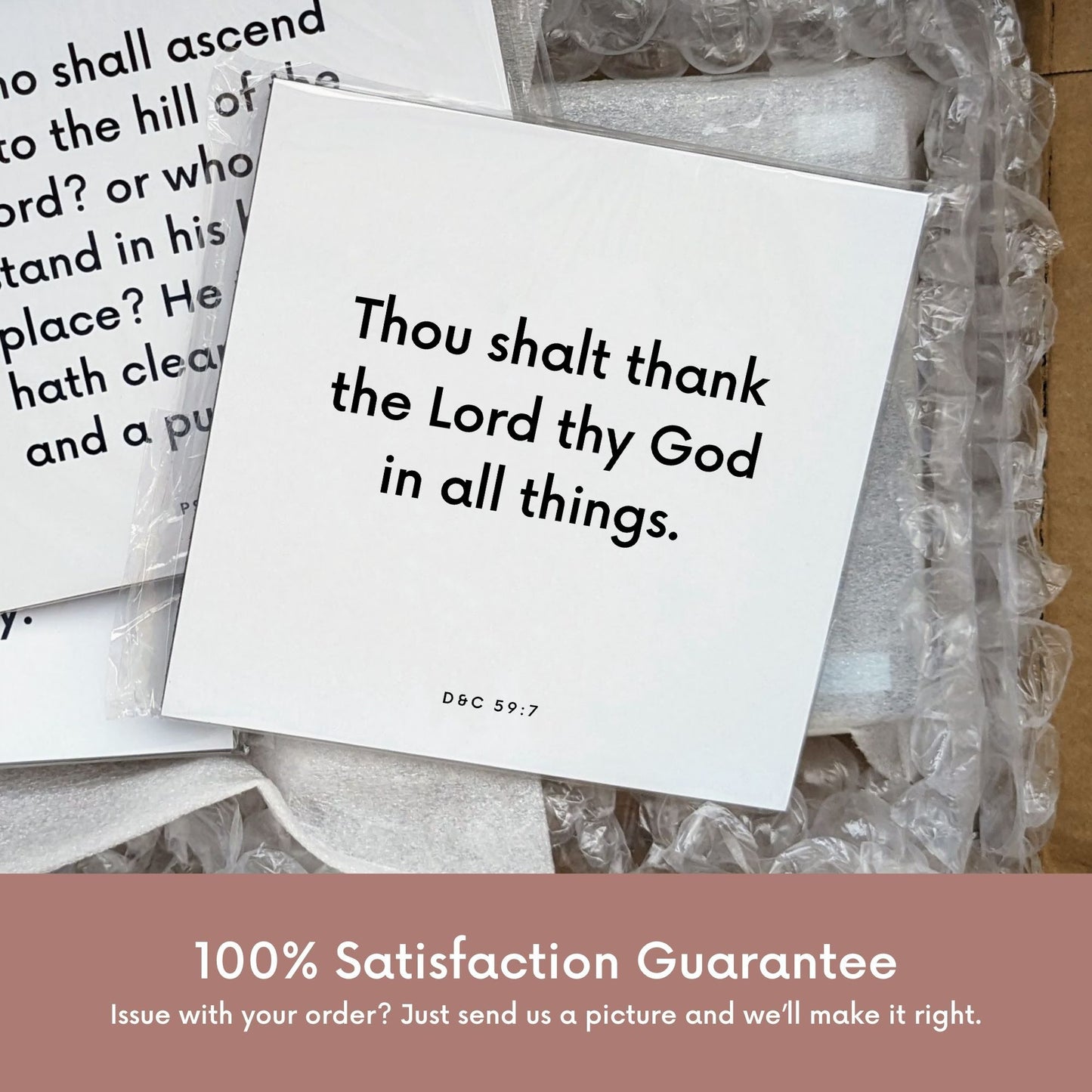 Shipping materials for scripture tile of D&C 59:7 - "Thou shalt thank the Lord thy God in all things"