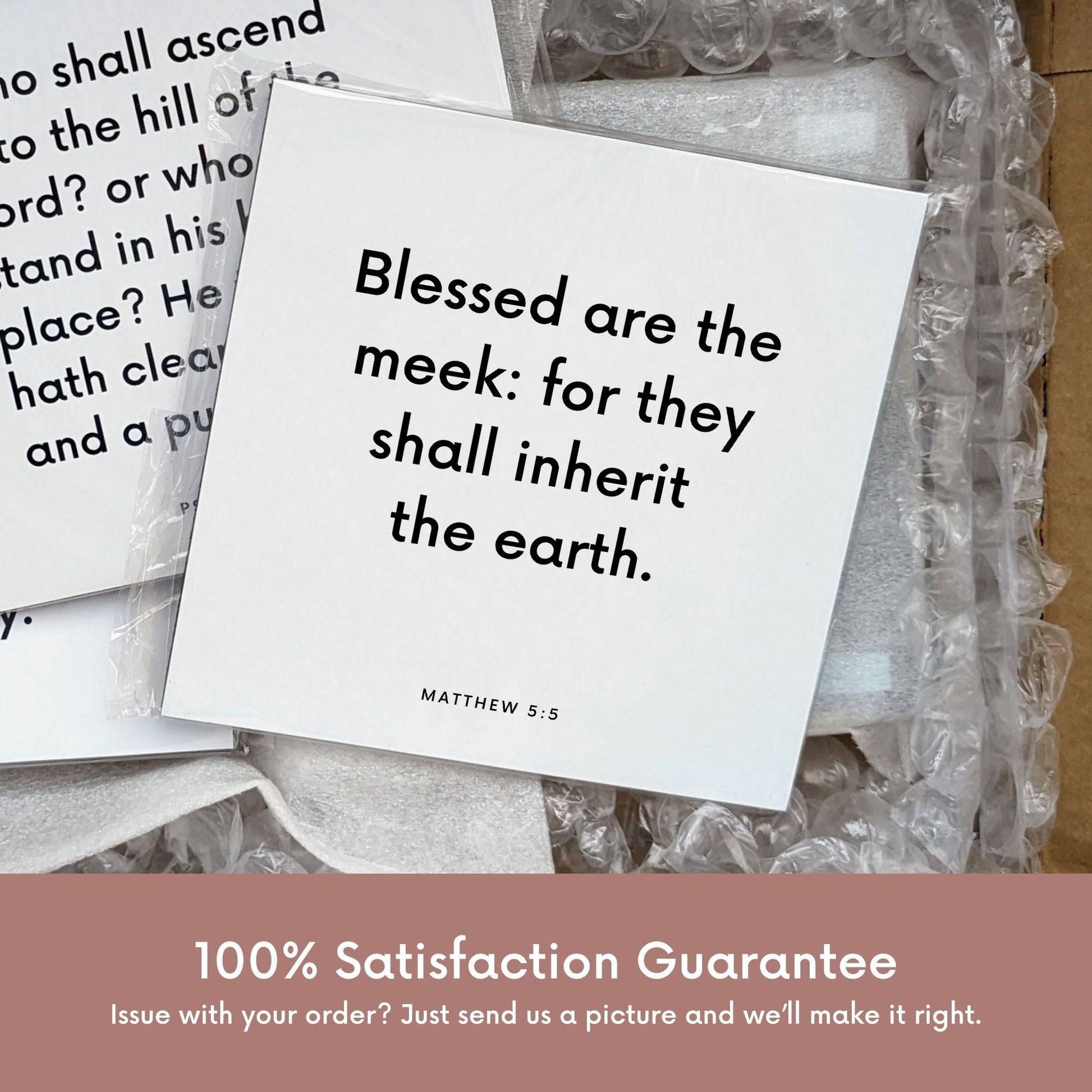 Shipping materials for scripture tile of Matthew 5:5 - "Blessed are the meek: for they shall inherit the earth"