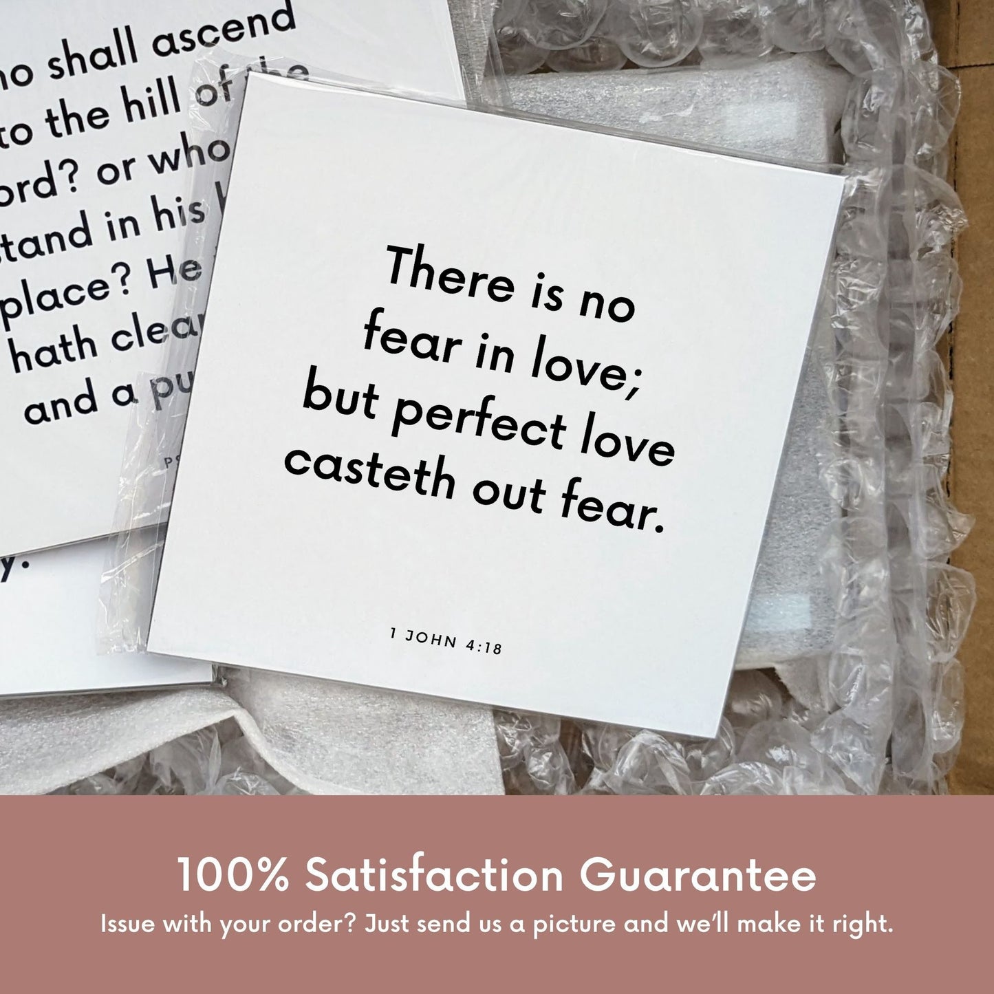 Shipping materials for scripture tile of 1 John 4:18 - "There is no fear in love; but perfect love casteth out fear"