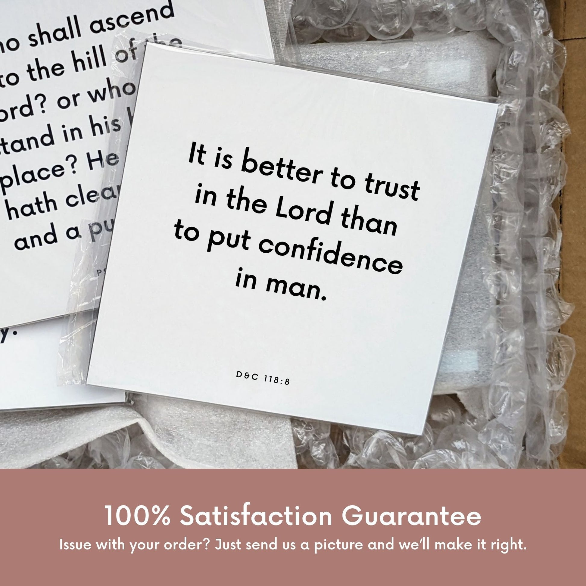 Shipping materials for scripture tile of D&C 118:8 - "It is better to trust in the Lord"