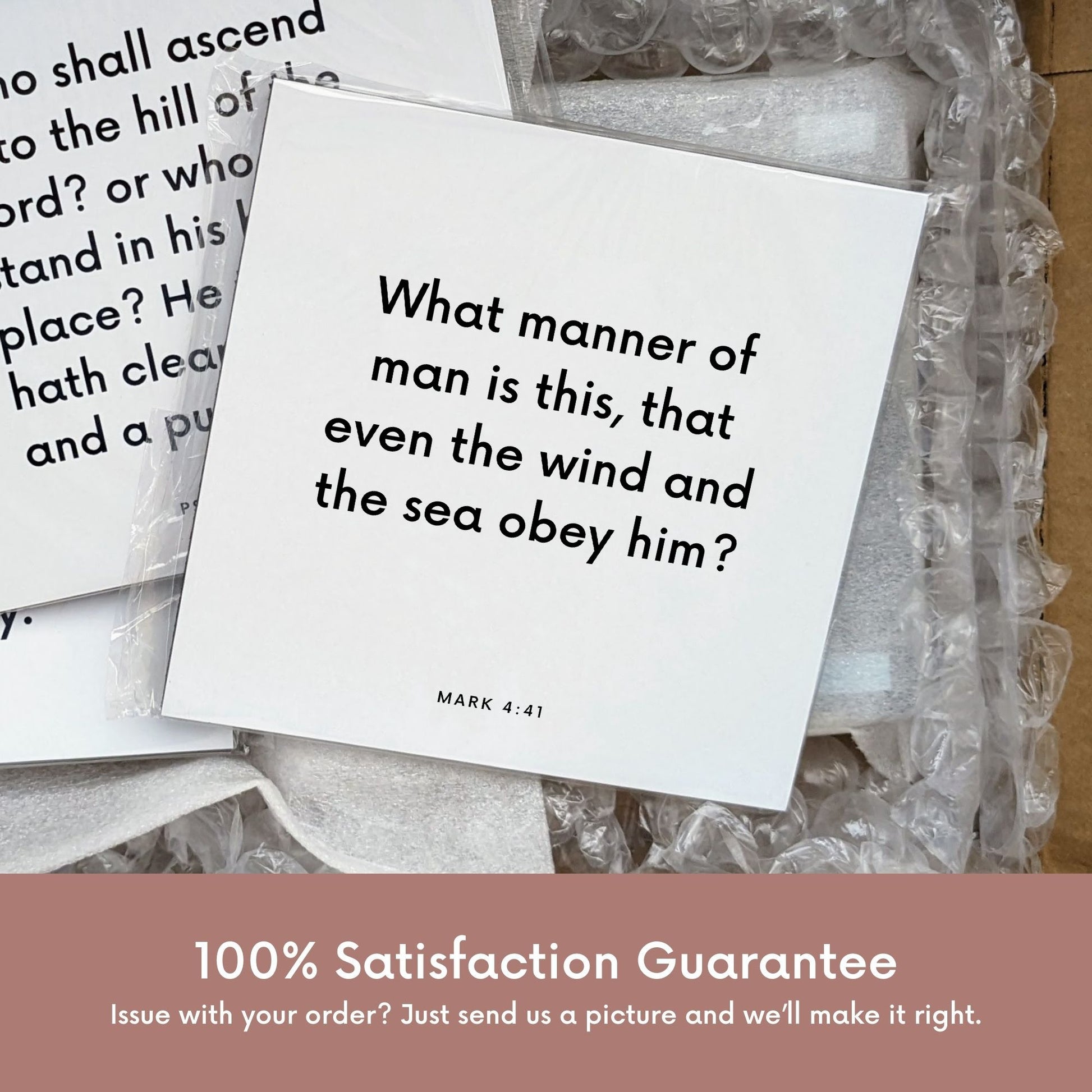 Shipping materials for scripture tile of Mark 4:41 - "What manner of man is this?"