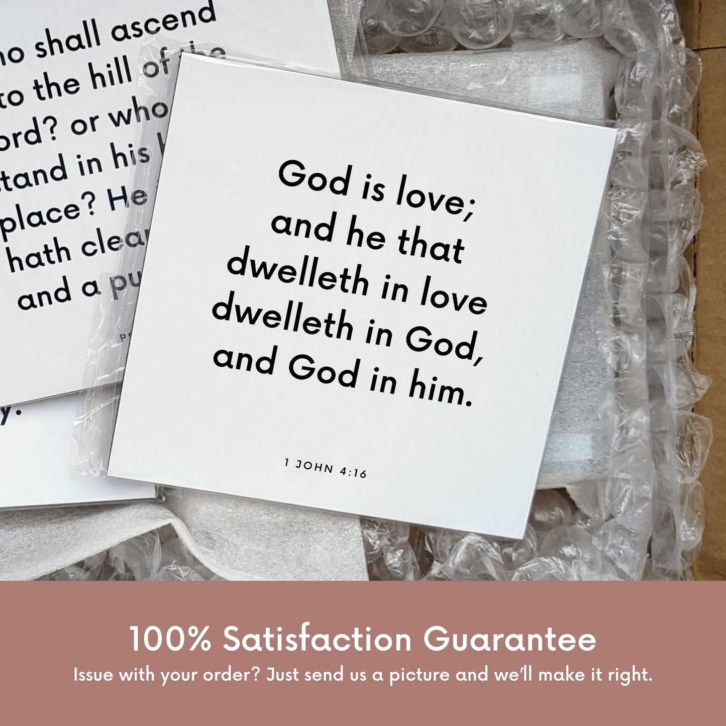 Shipping materials for scripture tile of 1 John 4:16 - "He that dwelleth in love dwelleth in God"