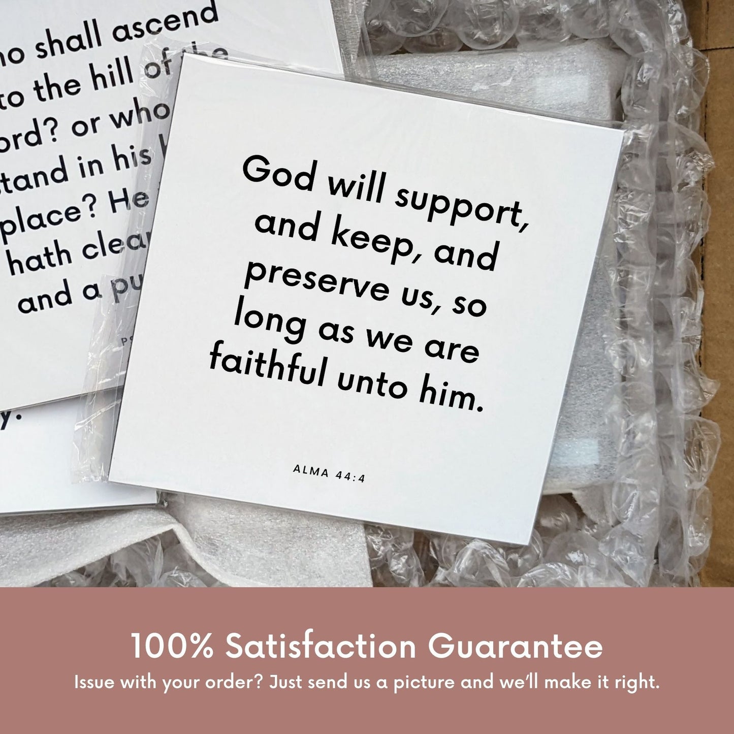 Shipping materials for scripture tile of Alma 44:4 - "God will support, and keep, and preserve us"