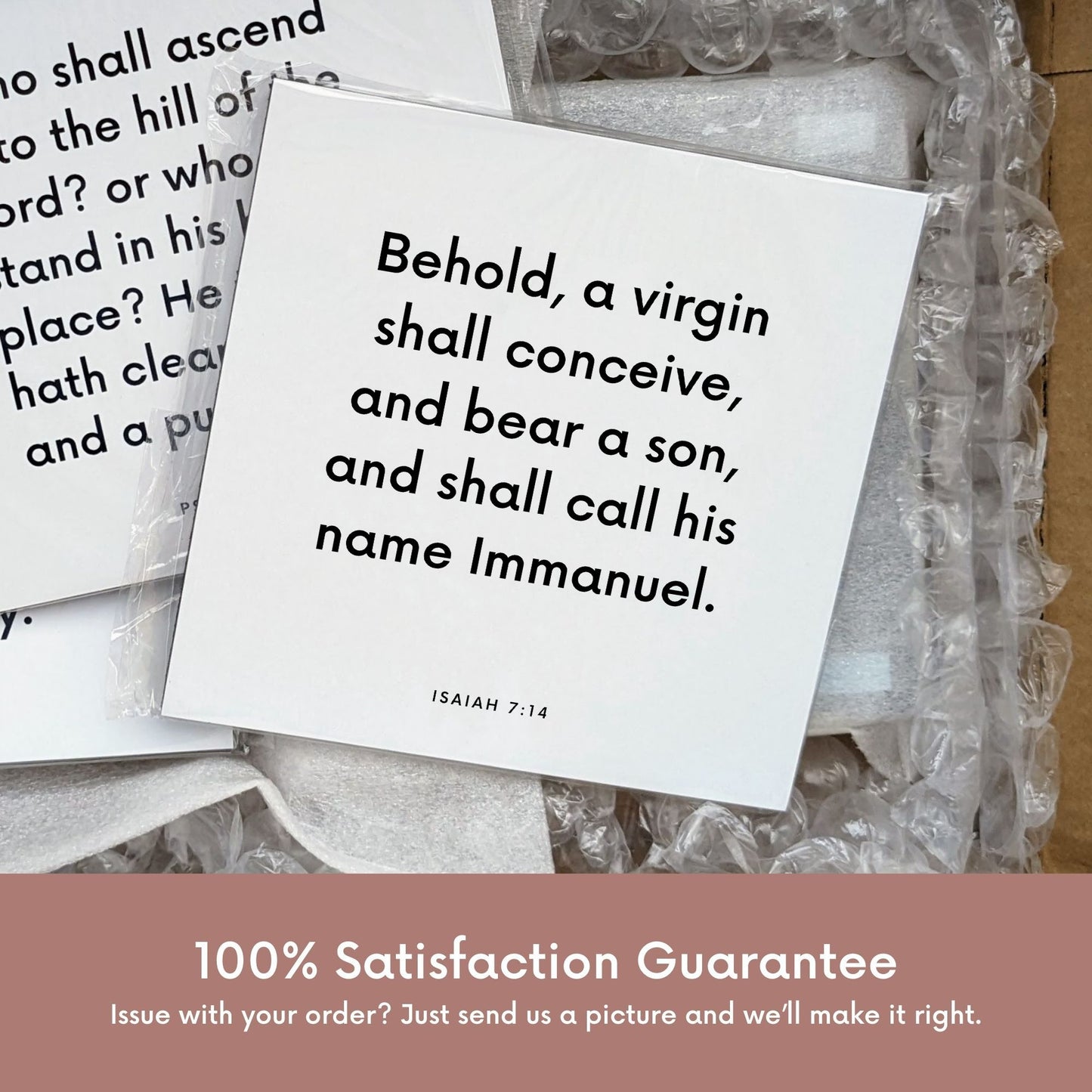 Shipping materials for scripture tile of Isaiah 7:14 - "Behold, a virgin shall conceive, and bear a son"