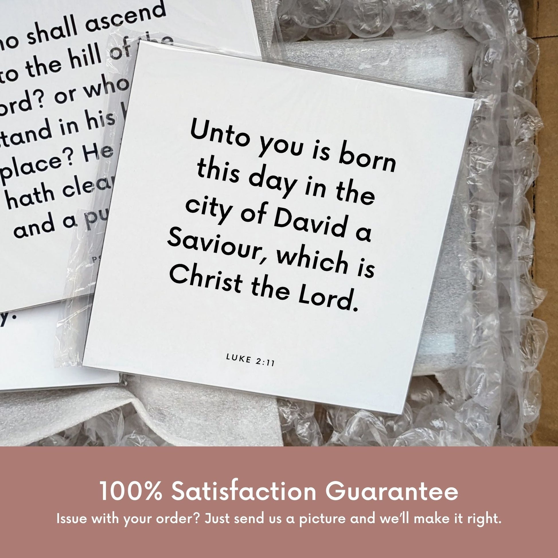 Shipping materials for scripture tile of Luke 2:11 - "Unto you is born this day in the city of David a Saviour"