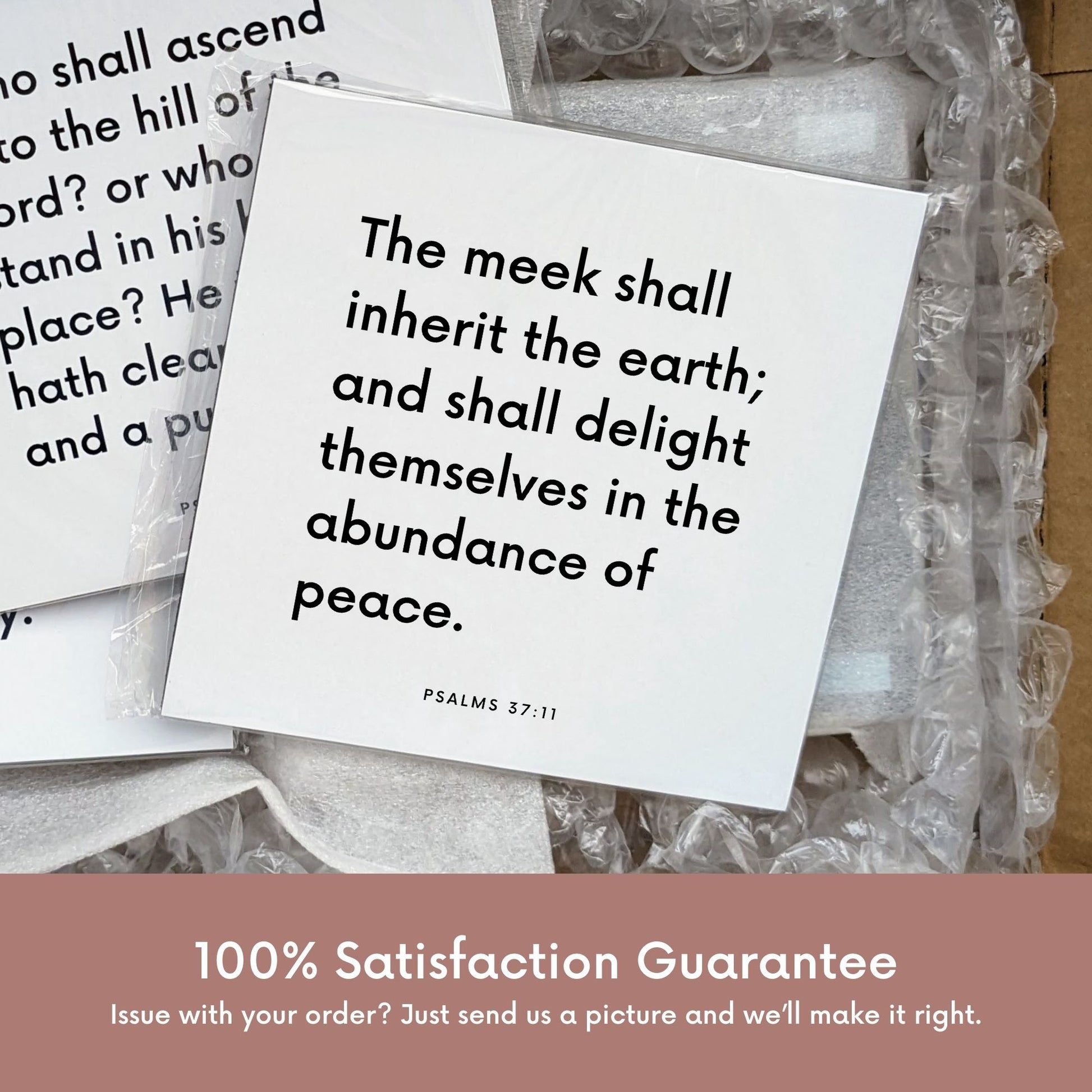 Shipping materials for scripture tile of Psalms 37:11 - "The meek shall inherit the earth"