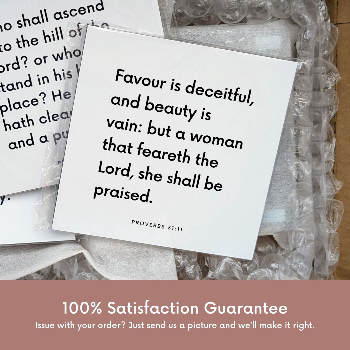 Shipping materials for scripture tile of Proverbs 31:11 - "A woman that feareth the Lord, she shall be praised"