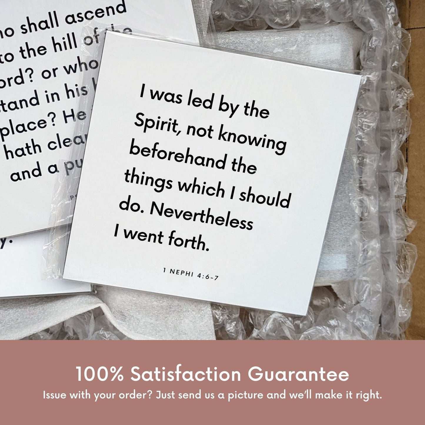 Shipping materials for scripture tile of 1 Nephi 4:6-7 - "I was led by the Spirit, not knowing beforehand"