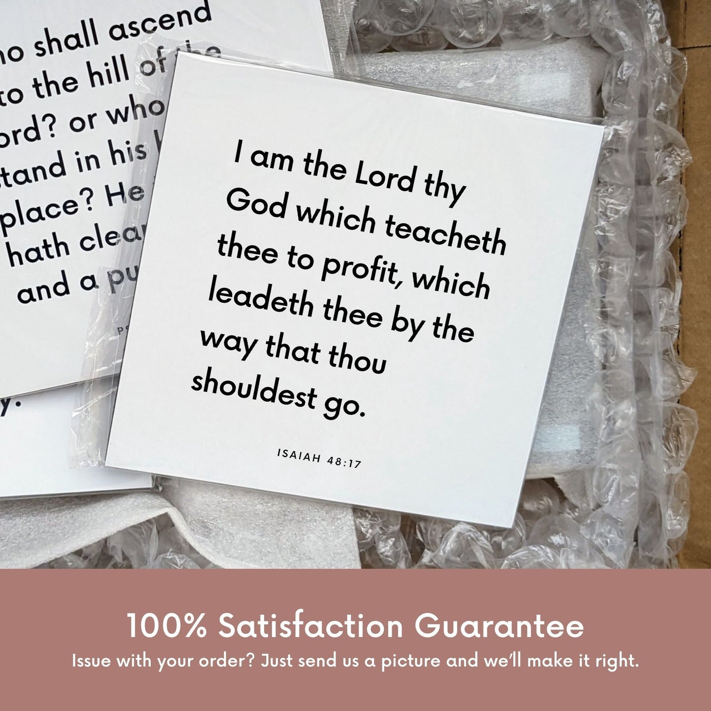 Shipping materials for scripture tile of Isaiah 48:17 - "I am the Lord thy God which teacheth thee to profit"