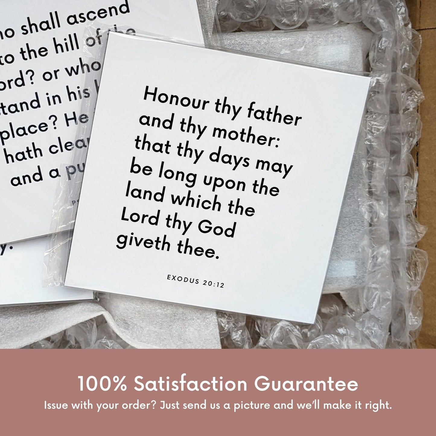 Shipping materials for scripture tile of Exodus 20:12 - "Honour thy father and thy mother"