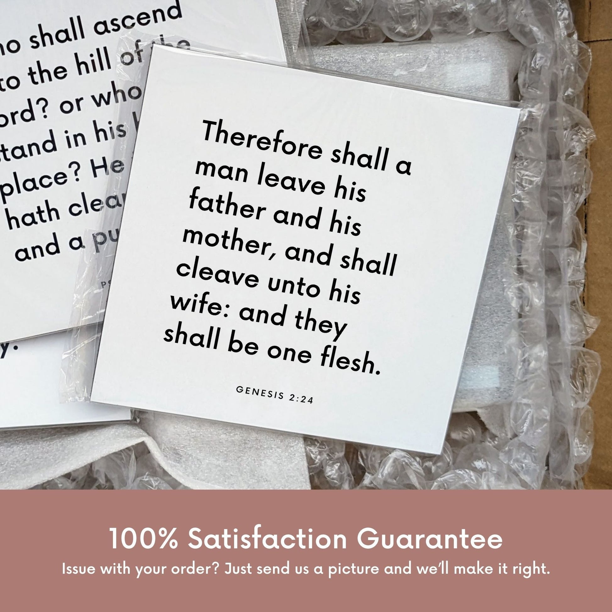 Shipping materials for scripture tile of Genesis 2:24 - "Therefore shall a man leave his father and his mother"