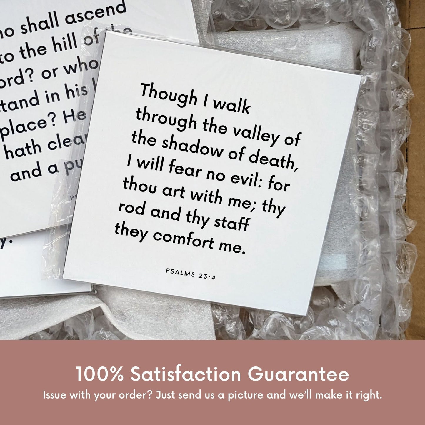 Shipping materials for scripture tile of Psalms 23:4 - "Though I walk through the valley of the shadow of death"