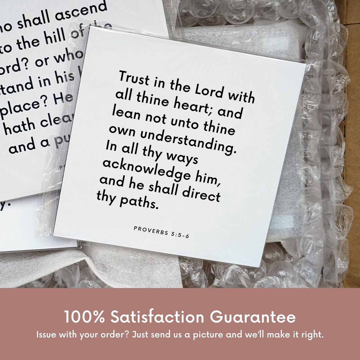 Shipping materials for scripture tile of Proverbs 3:5-6 - "Trust in the Lord with all thine heart"