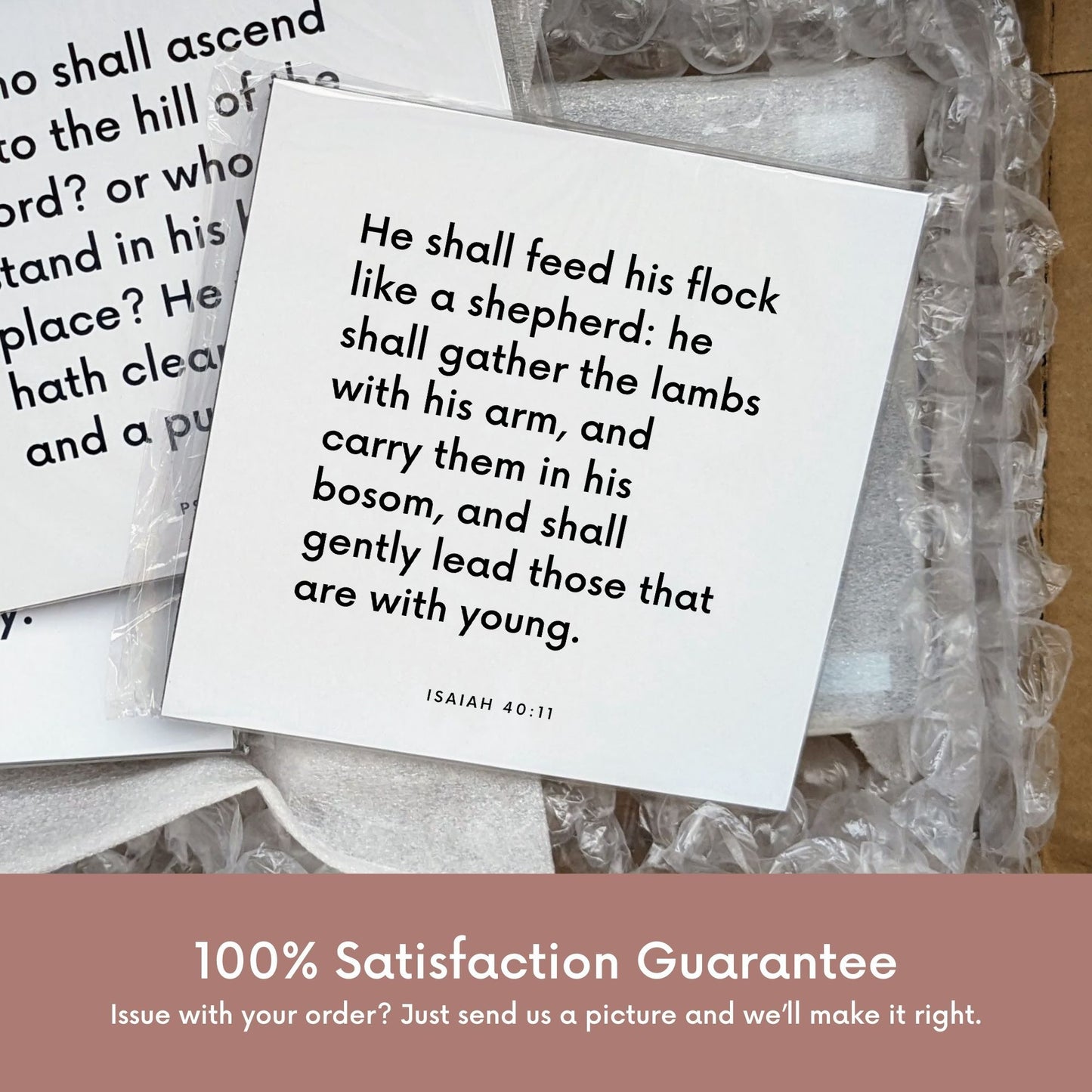 Shipping materials for scripture tile of Isaiah 40:11 - "He shall feed his flock like a shepherd"
