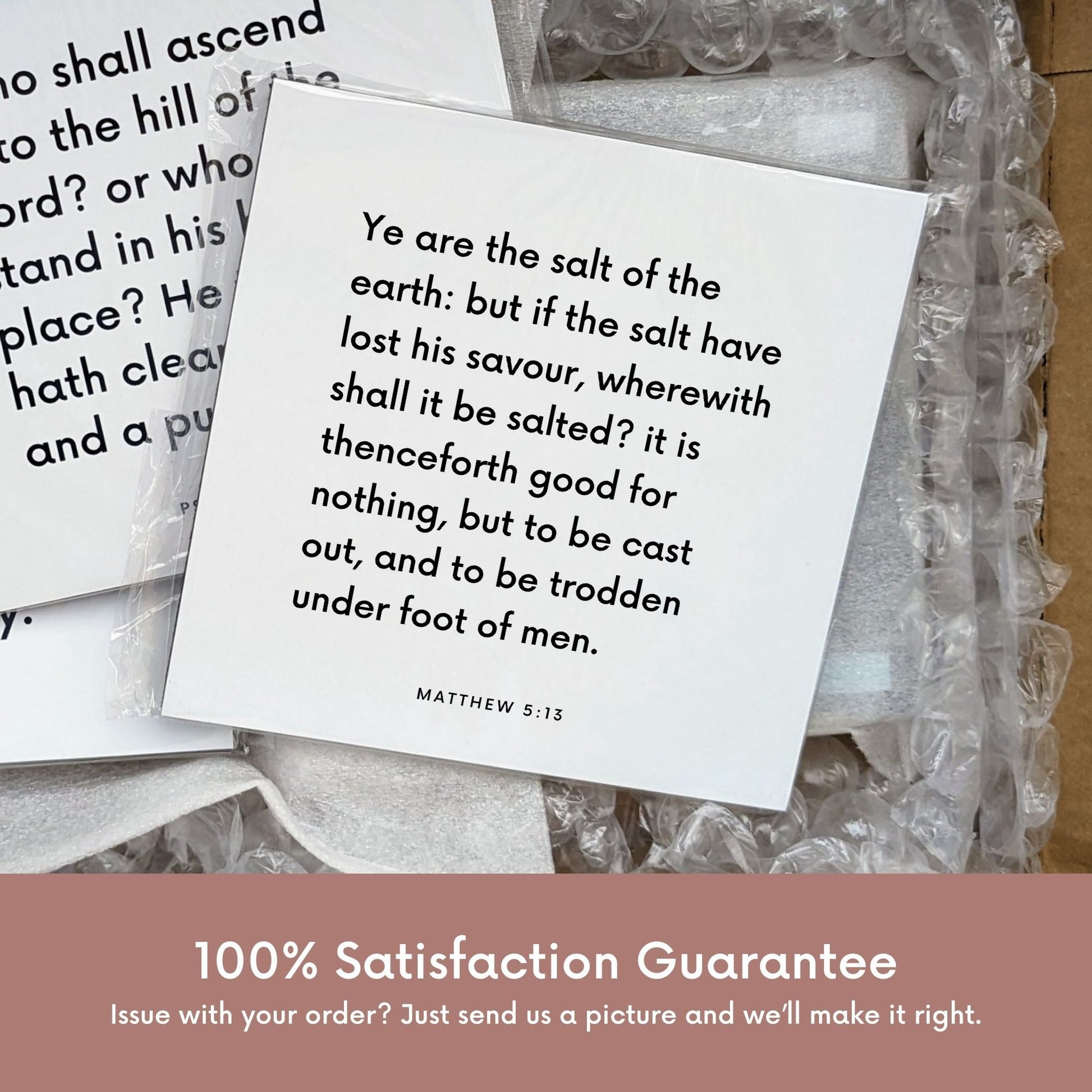 Shipping materials for scripture tile of Matthew 5:13 - "Ye are the salt of the earth"