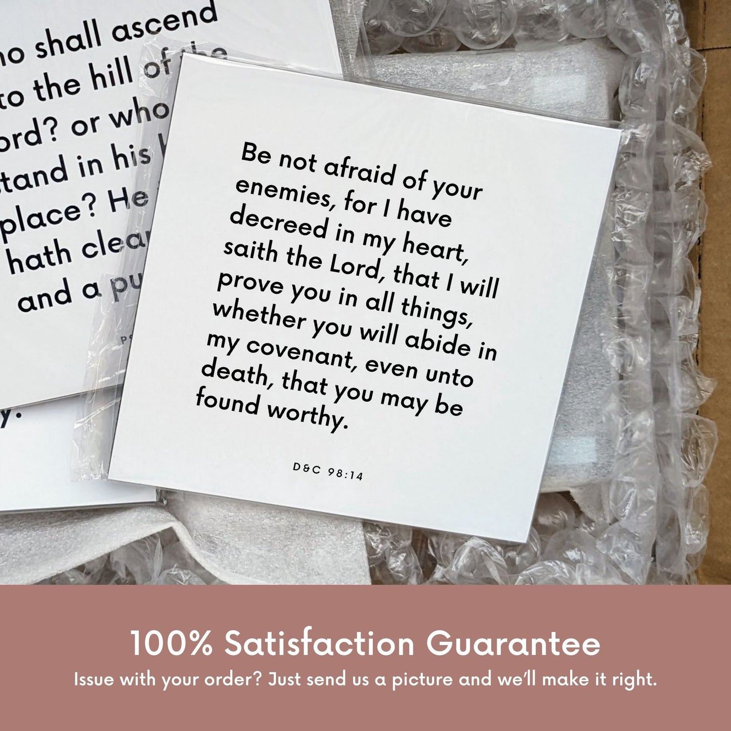 Shipping materials for scripture tile of D&C 98:14 - "I will prove you in all things"