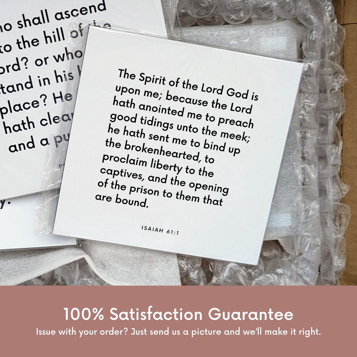 Shipping materials for scripture tile of Isaiah 61:1 - "He hath sent me to bind up the brokenhearted"