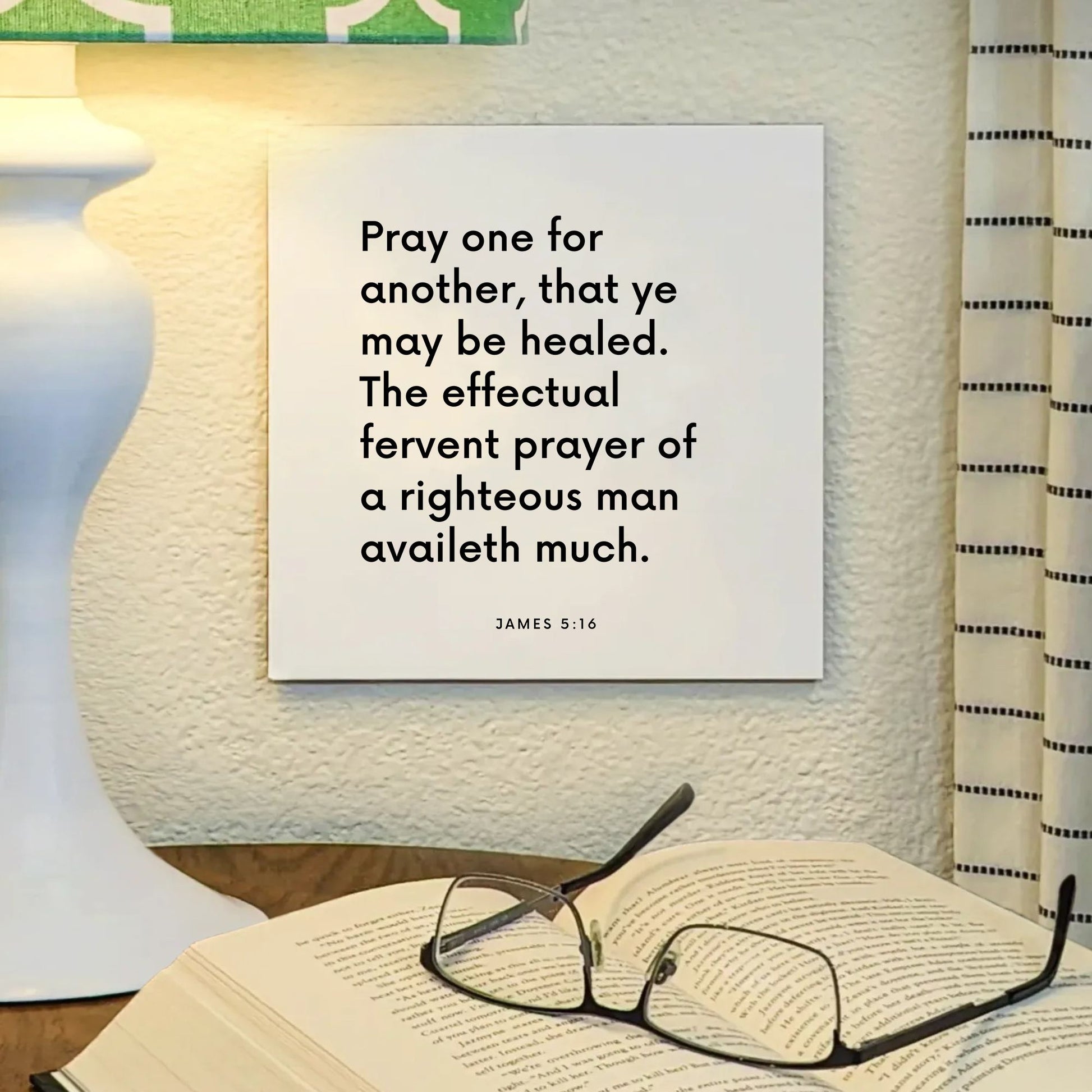 Lamp mouting of the scripture tile for James 5:16 - "Pray one for another, that ye may be healed"