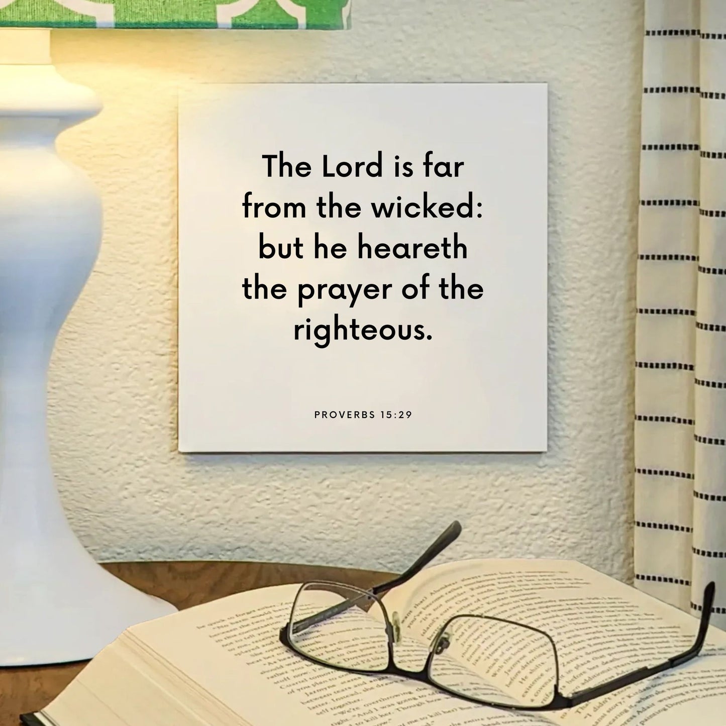 Lamp mouting of the scripture tile for Proverbs 15:29 - "He heareth the prayer of the righteous"