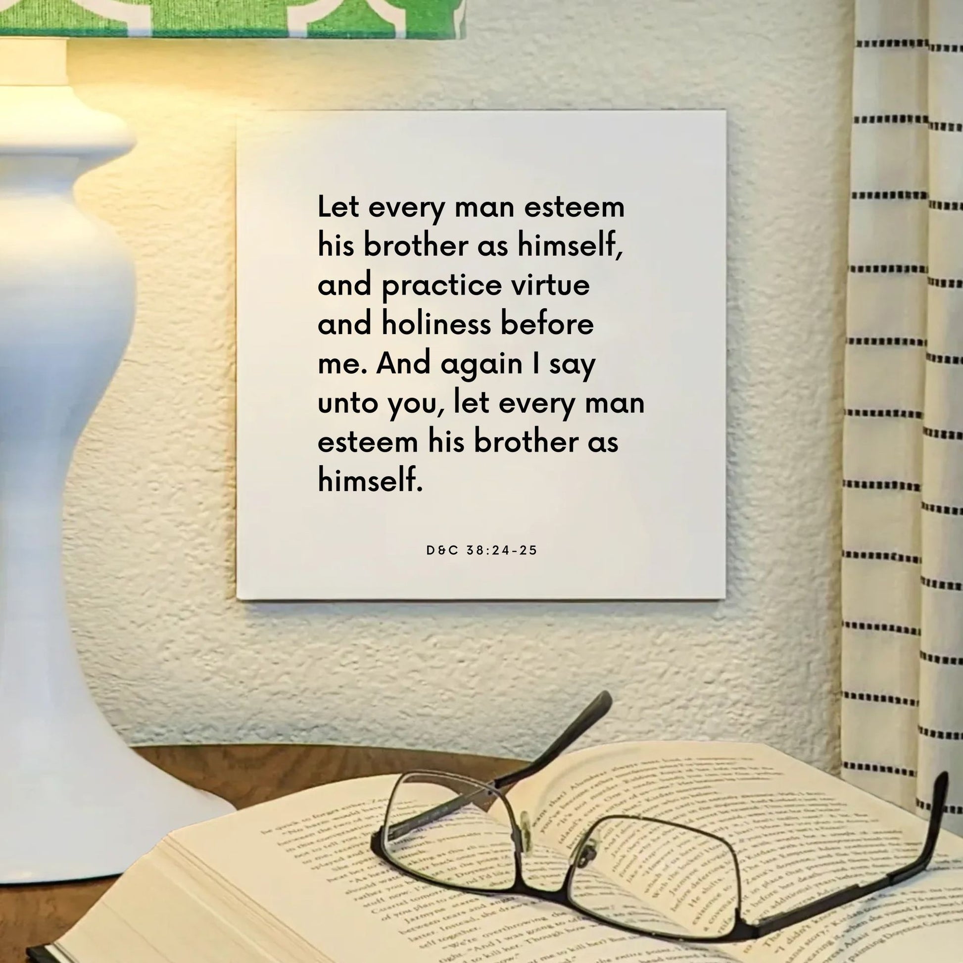 Lamp mouting of the scripture tile for D&C 38:24-25 - "Let every man esteem his brother as himself"