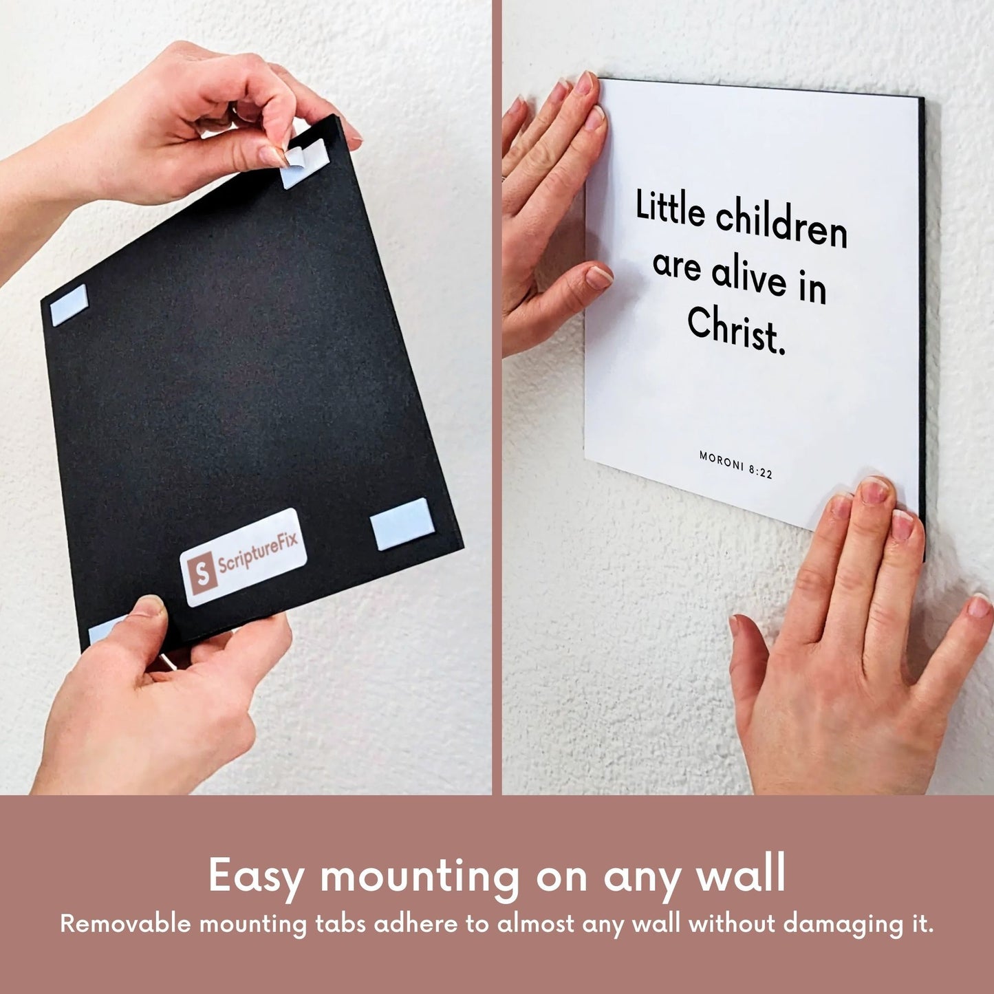 Mounting of scripture tile for Moroni 8:22 - "Little children are alive in Christ"