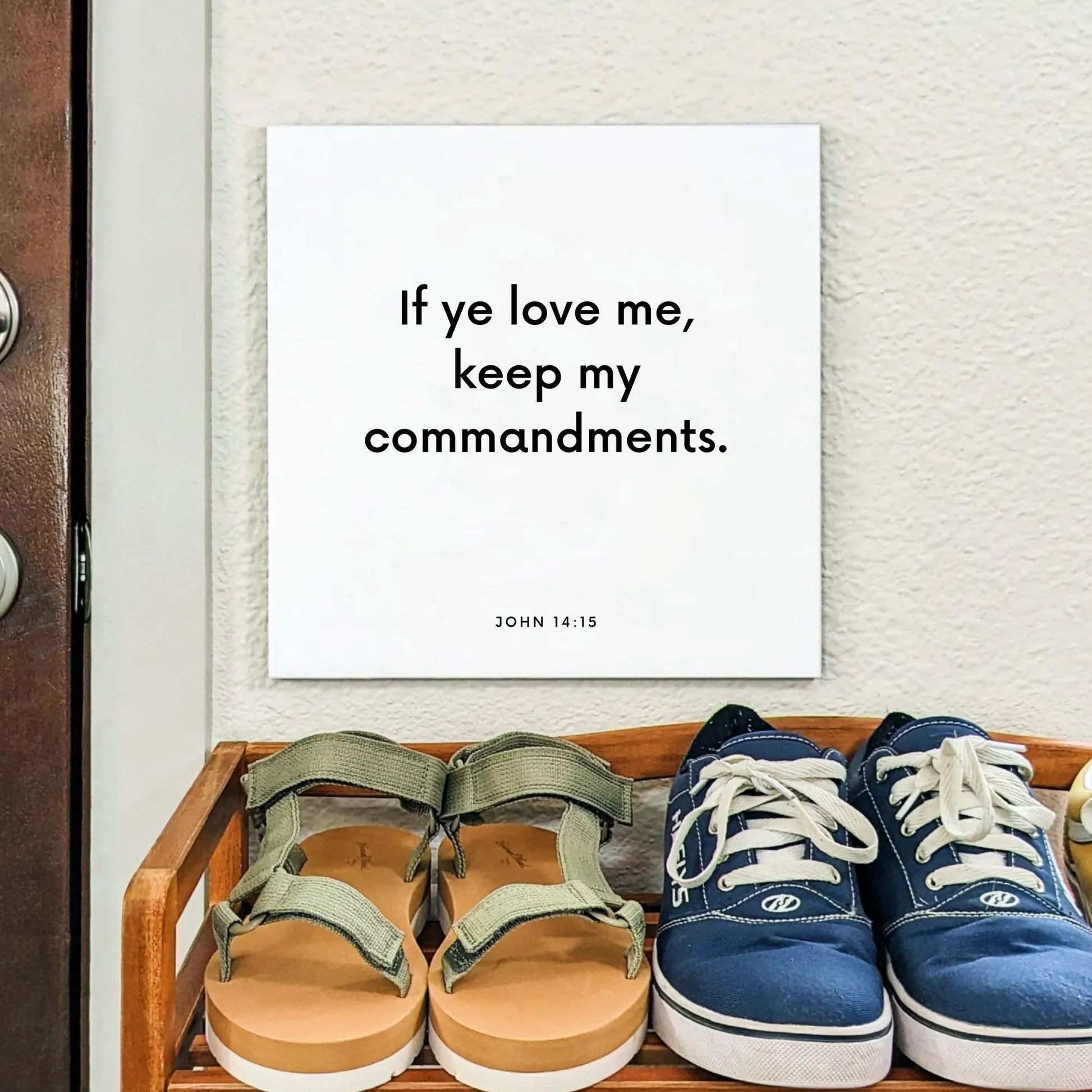 Shoes mouting of the scripture tile for John 14:15 - "If ye love me, keep my commandments"