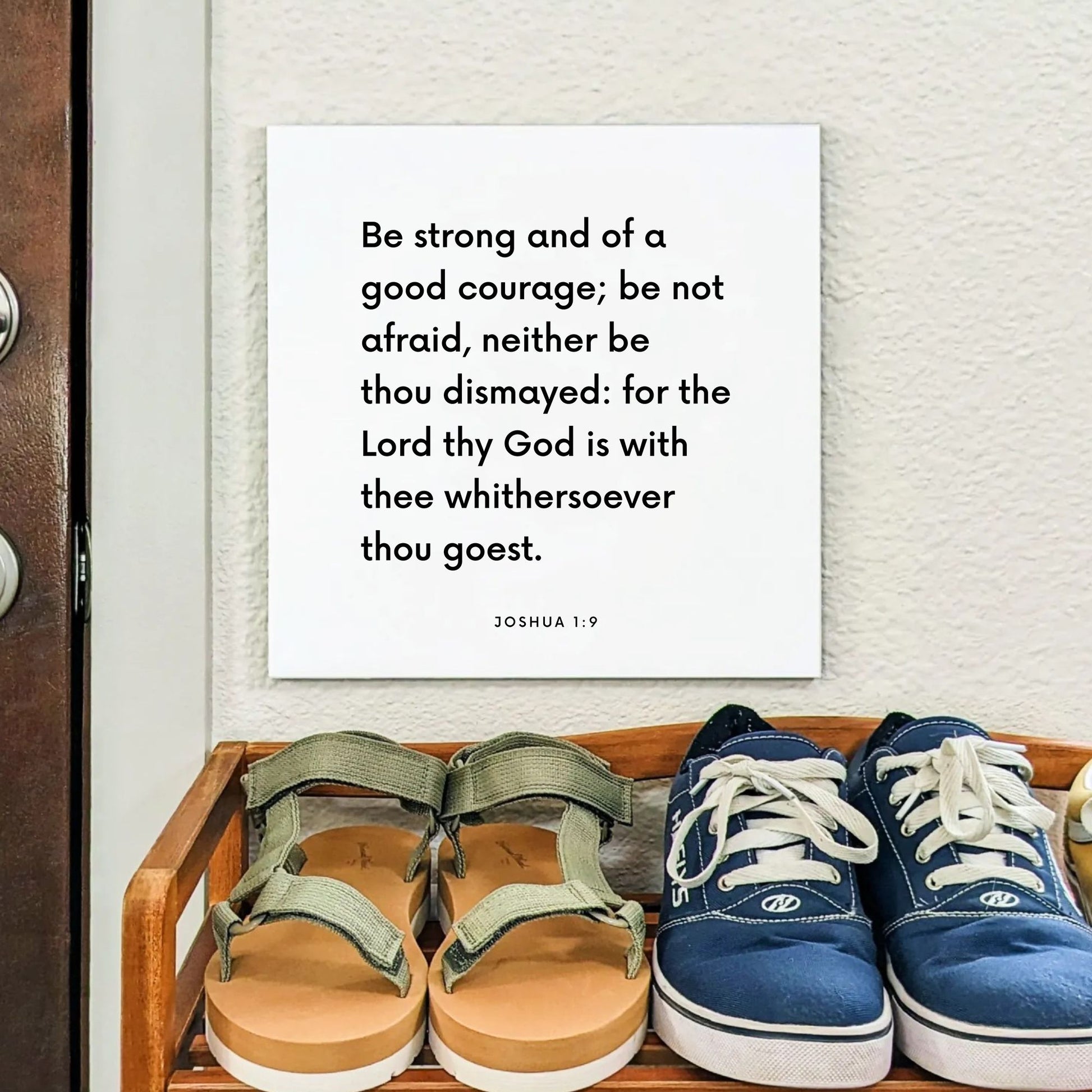 Shoes mouting of the scripture tile for Joshua 1:9 - "Be strong and of a good courage"