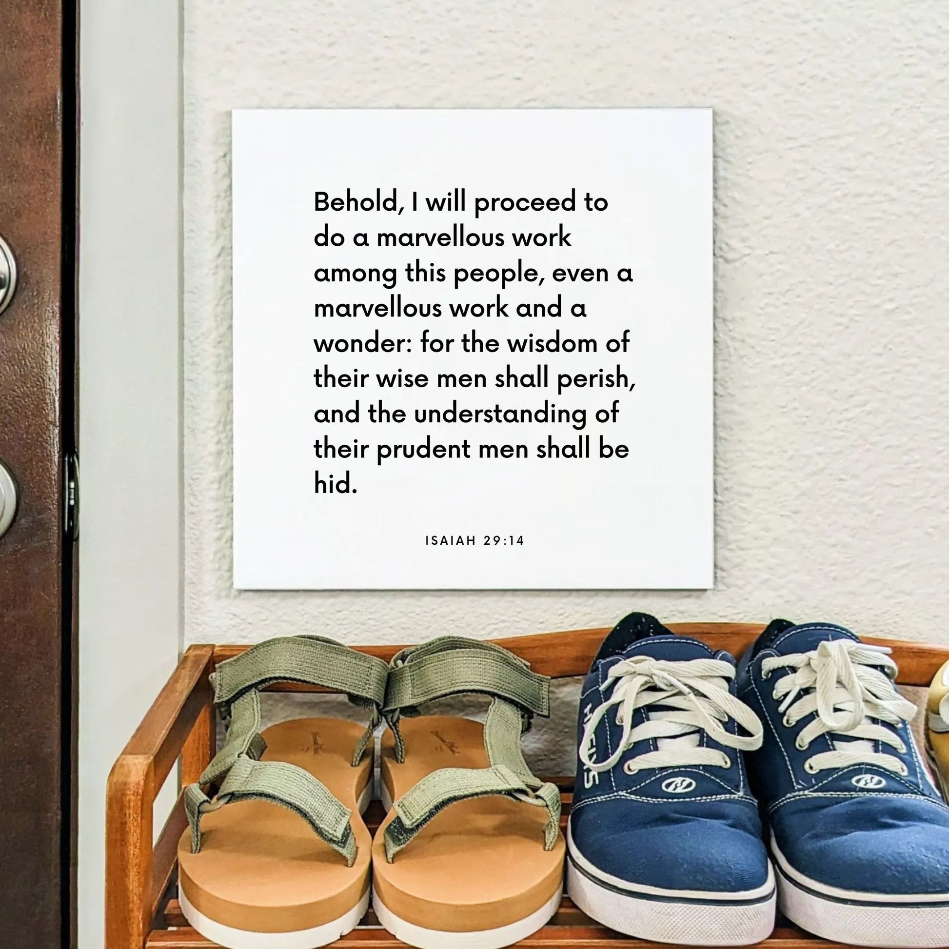 Shoes mouting of the scripture tile for Isaiah 29:14 - "I will do a marvellous work and a wonder"