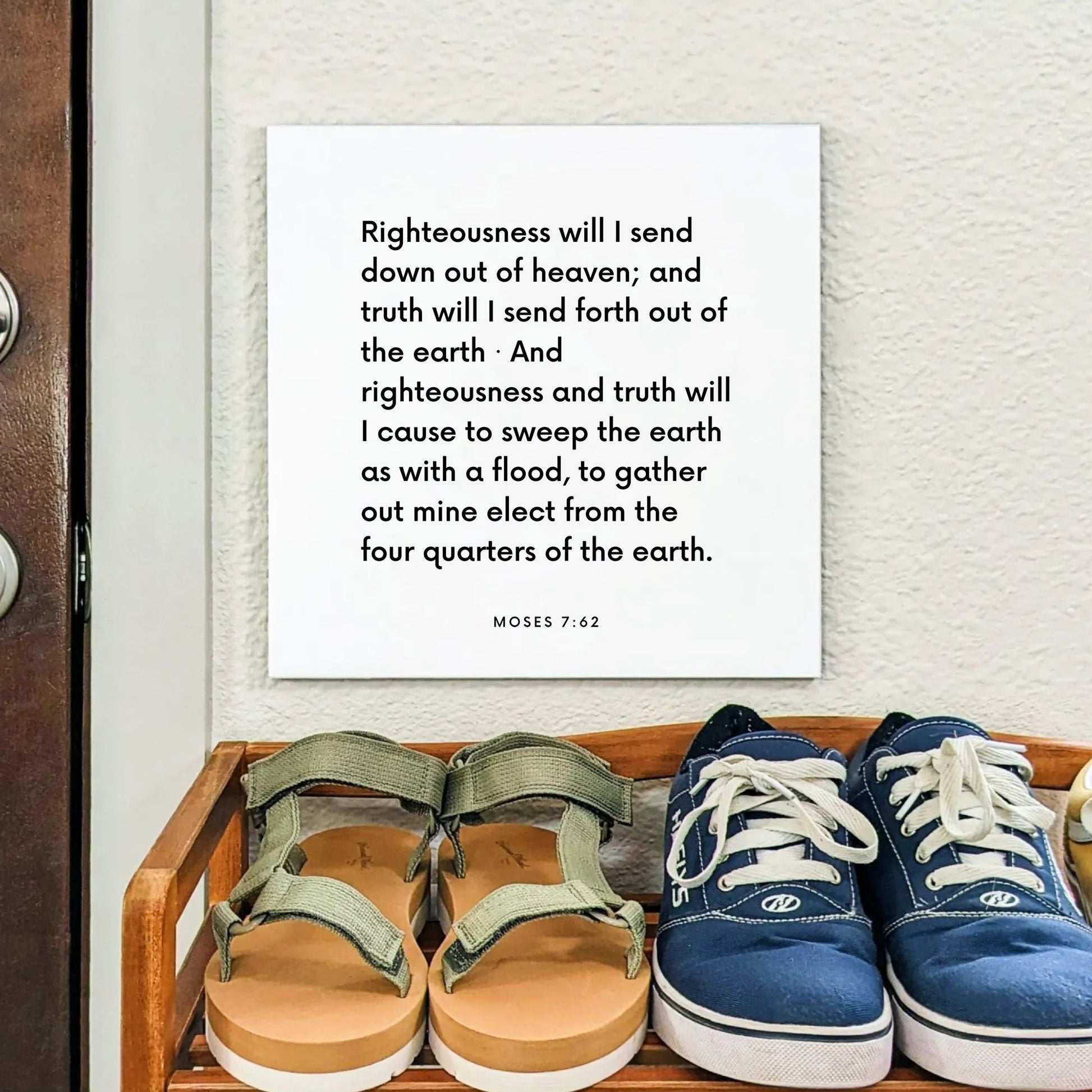 Shoes mouting of the scripture tile for Moses 7:62 - "Righteousness will I send down out of heaven"