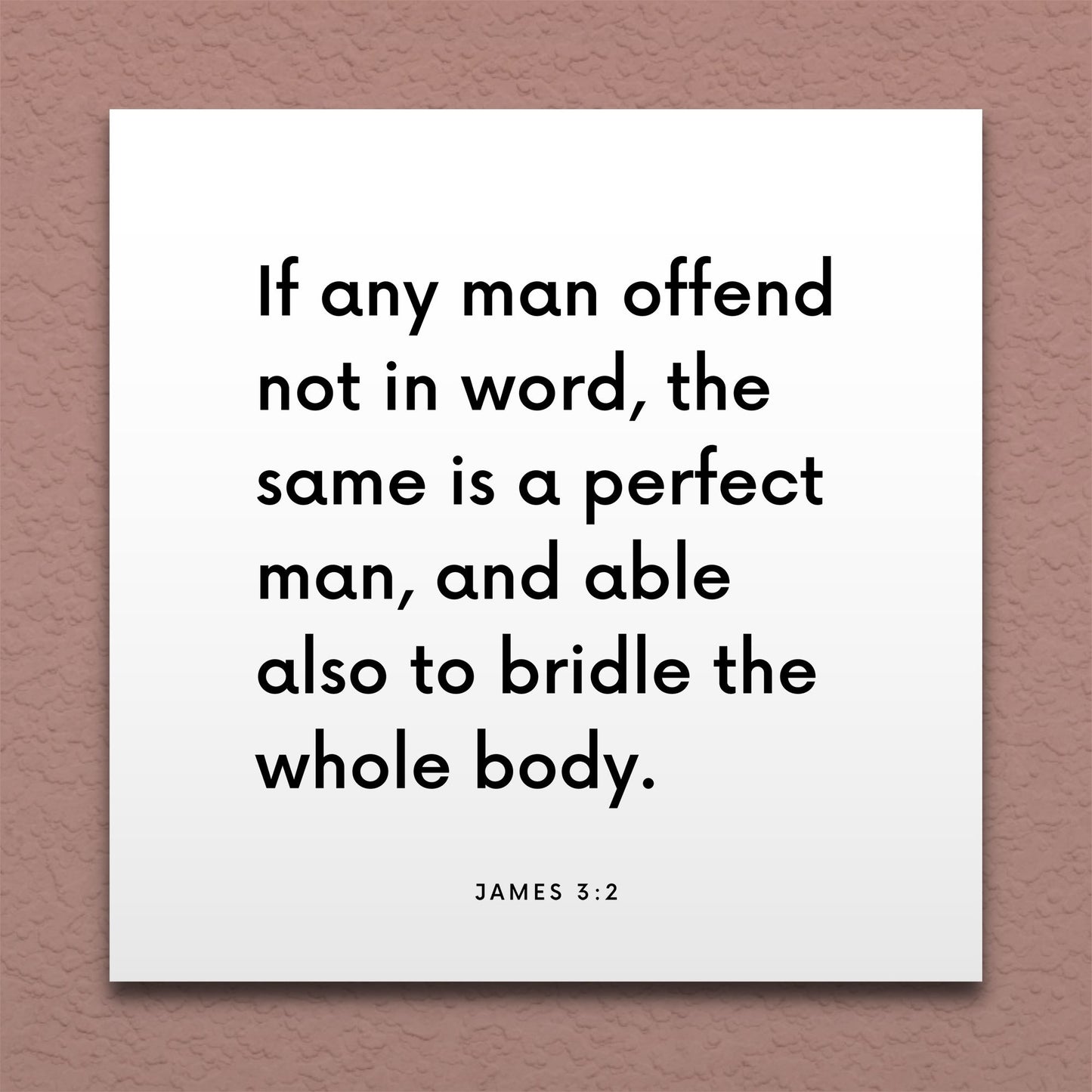 Wall-mounted scripture tile for James 3:2 - "If any man offend not in word, the same is a perfect man"