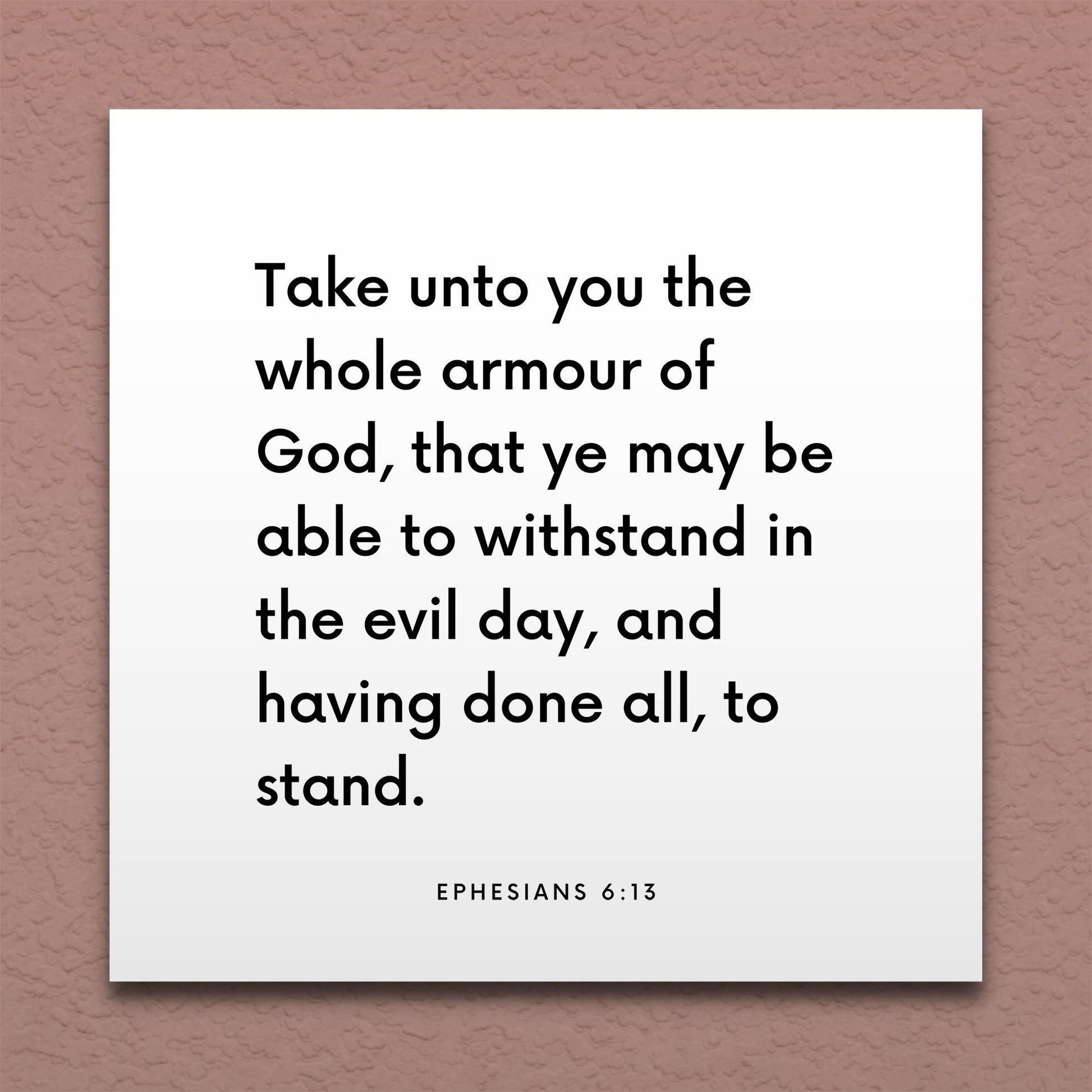 Wall-mounted scripture tile for Ephesians 6:13 - "Take unto you the whole armour of God"
