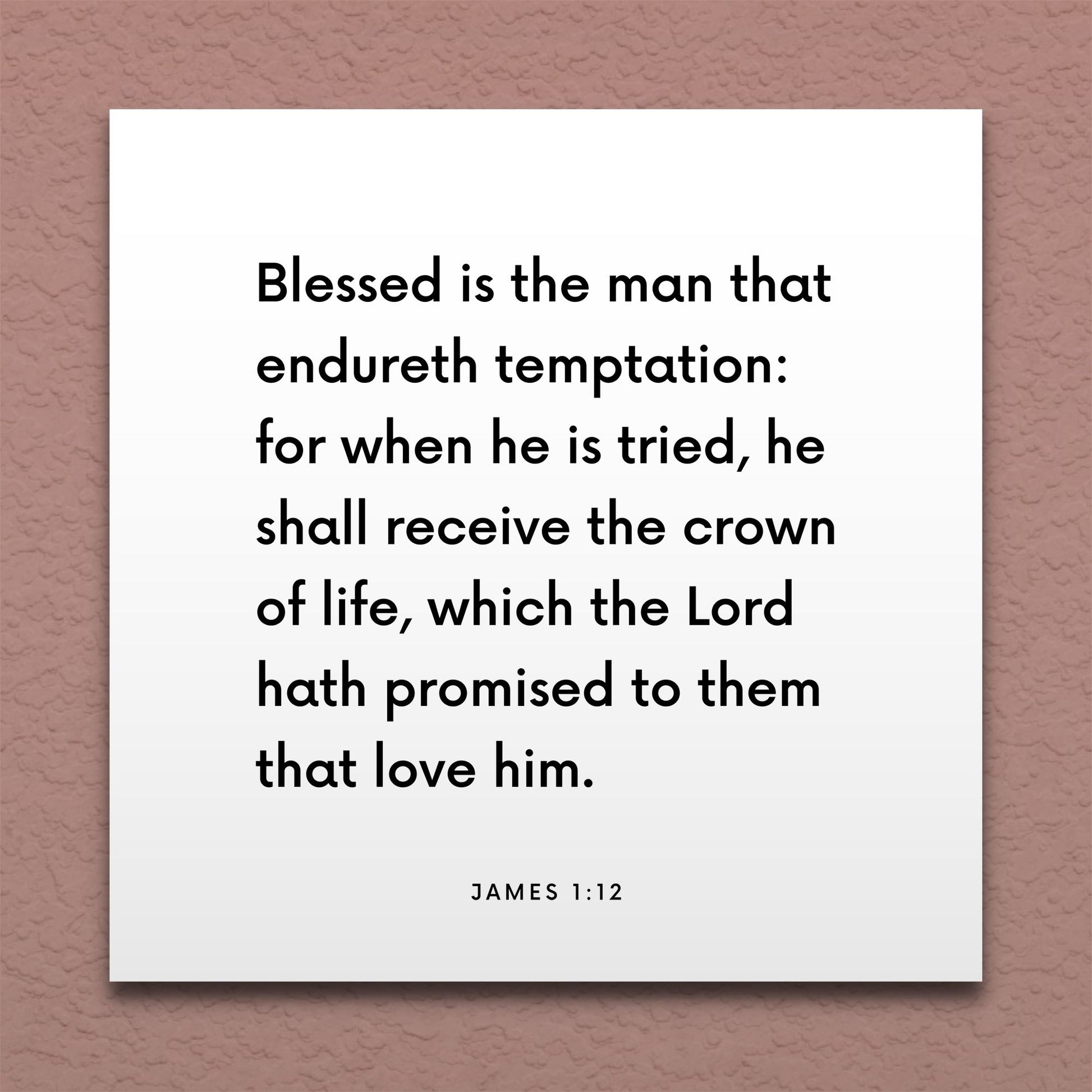 Wall-mounted scripture tile for James 1:12 - "Blessed is the man that endureth temptation"