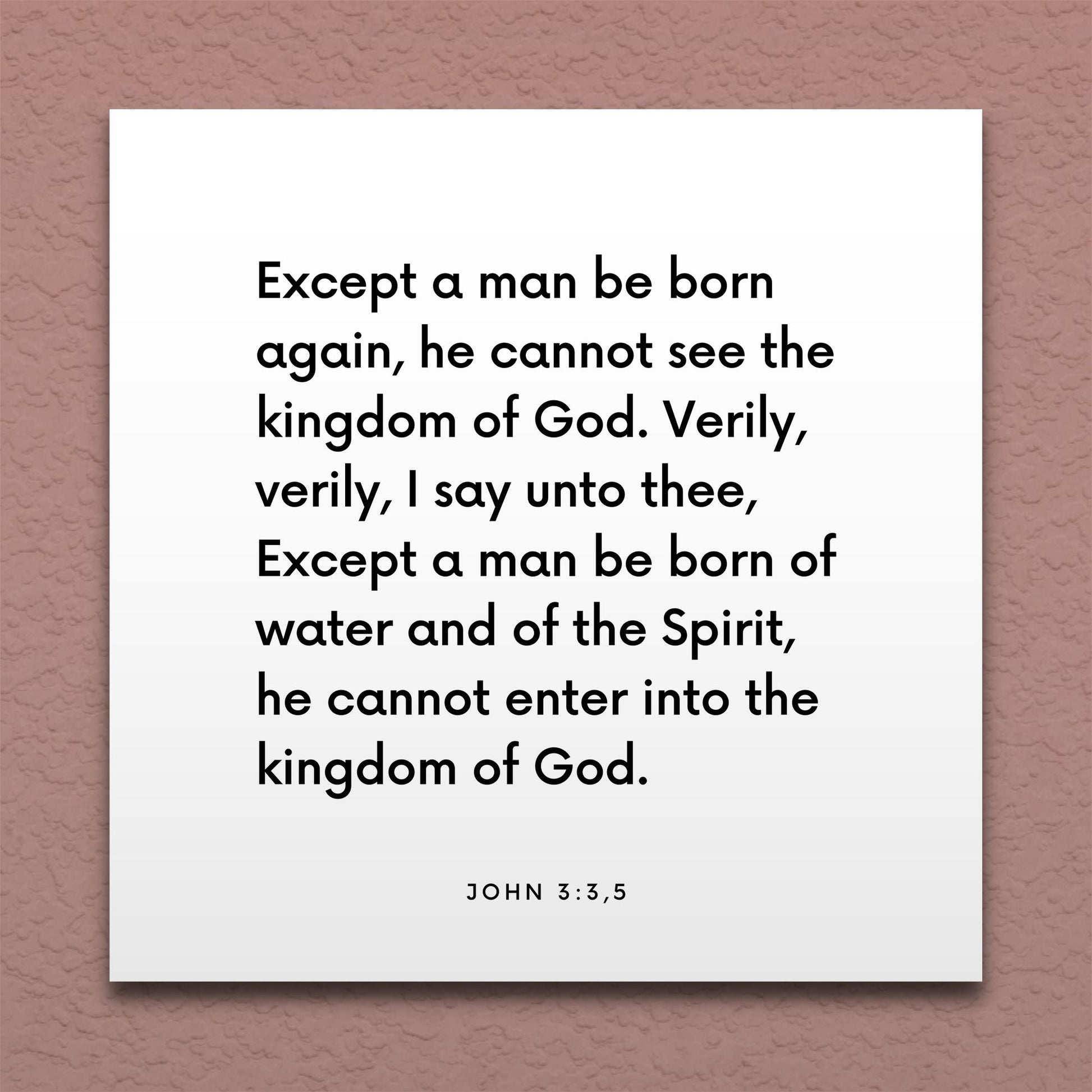 Wall-mounted scripture tile for John 3:3,5 - "Except a man be born again, he cannot see the kingdom of God"