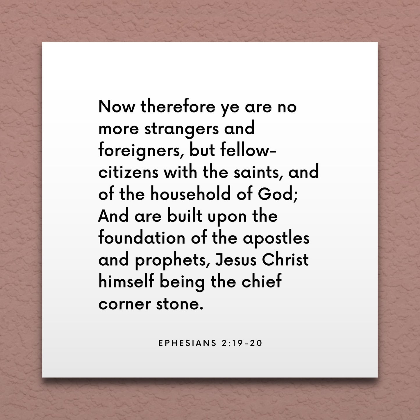 Wall-mounted scripture tile for Ephesians 2:19-20 - "Ye are no more strangers or foreigners, but fellowcitizens"