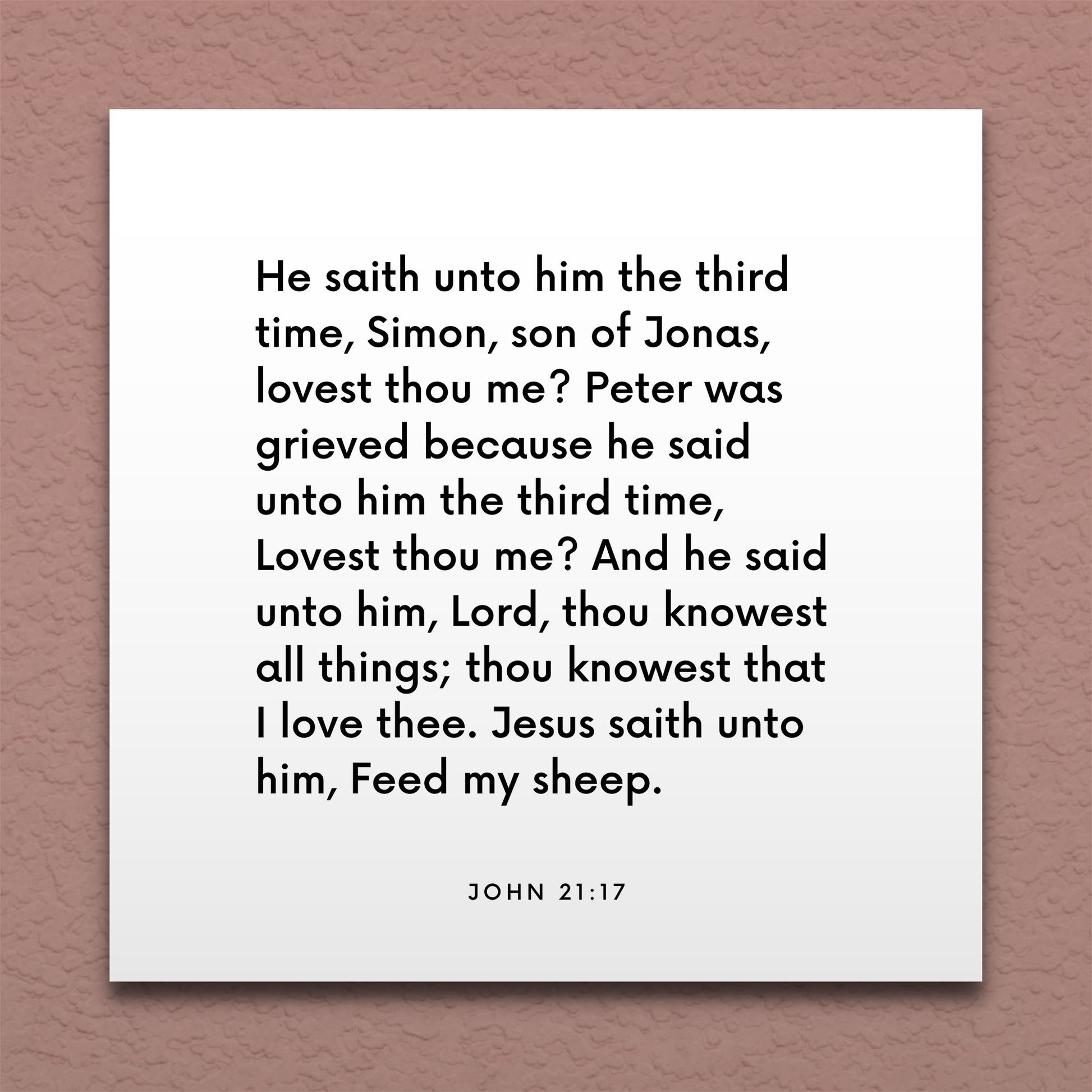 Wall-mounted scripture tile for John 21:17 - "Simon, lovest thou me? Feed my sheep."