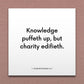 Wall-mounted scripture tile for 1 Corinthians 8:1 - "Knowledge puffeth up, but charity edifieth"