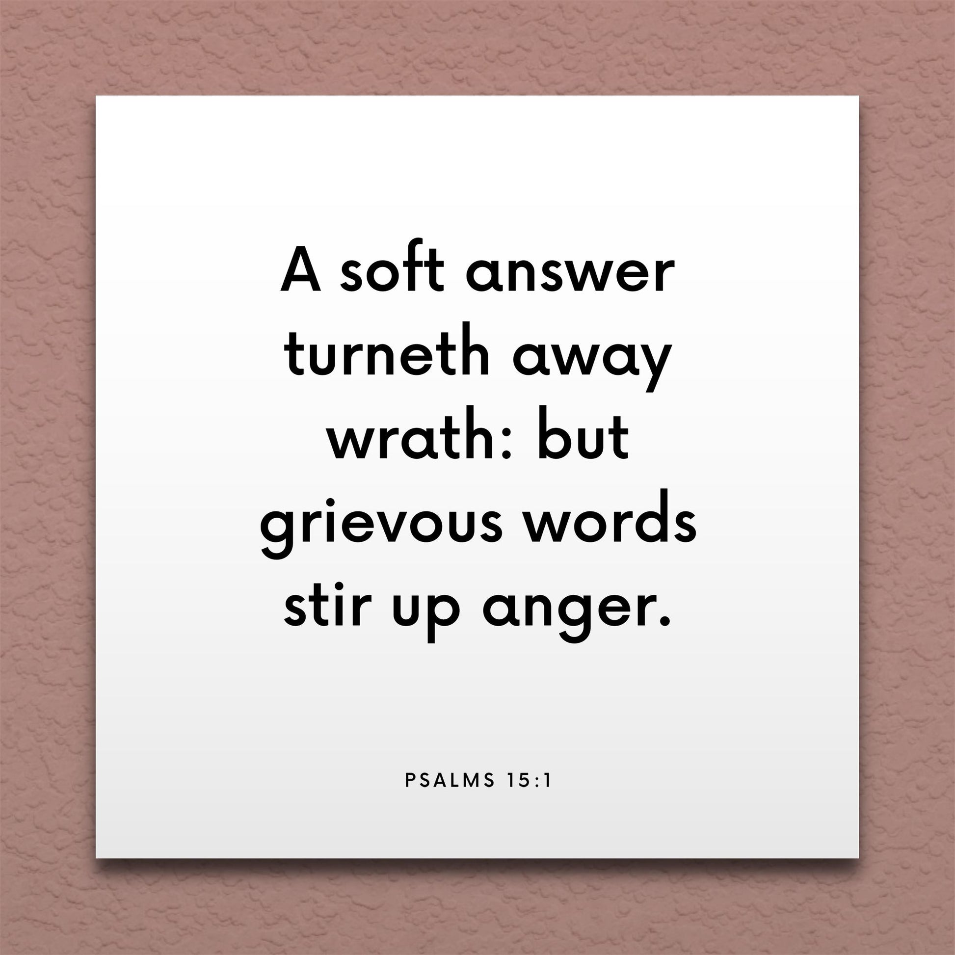 Wall-mounted scripture tile for Psalms 15:1 - "A soft answer turneth away wrath"