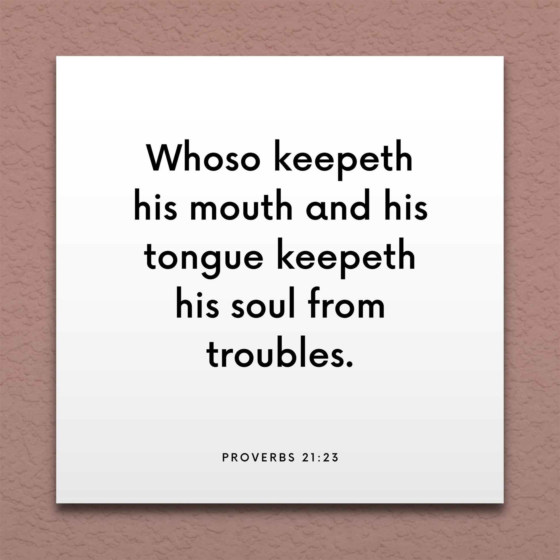 Wall-mounted scripture tile for Proverbs 21:23 - "Whoso keepeth his mouth and his tongue"