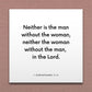 Wall-mounted scripture tile for 1 Corinthians 11:11 - "Neither is the man without the woman, in the lord"